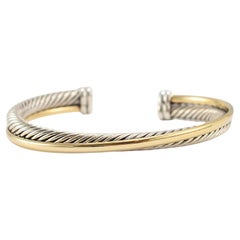 David Yurman 925 Sterling Silver 18K Yellow Gold Crossover Two Row Cuff Bracelet