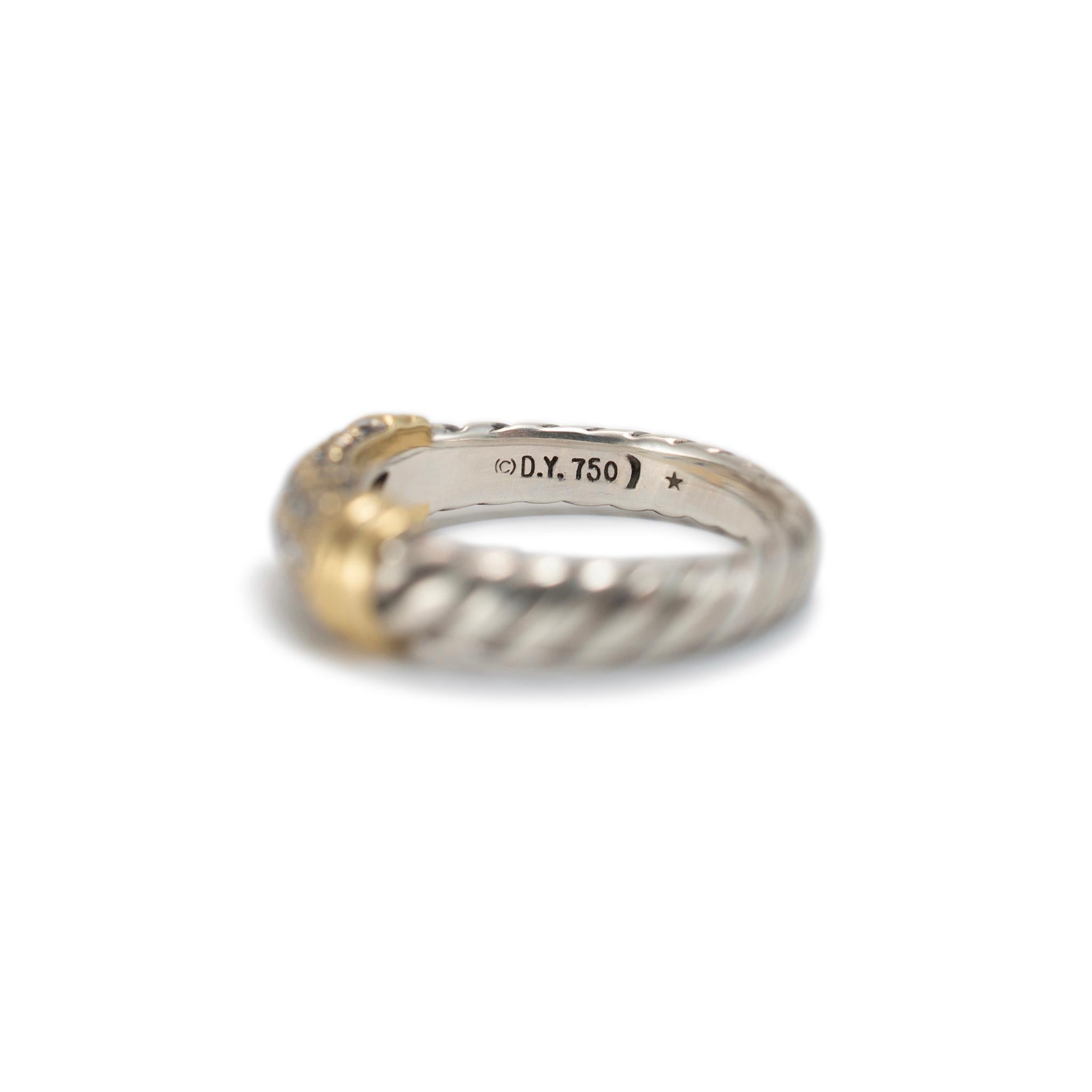 David Yurman 925 Sterling Silver 18K Yellow Gold Diamond Metro Cable Band Ring 1