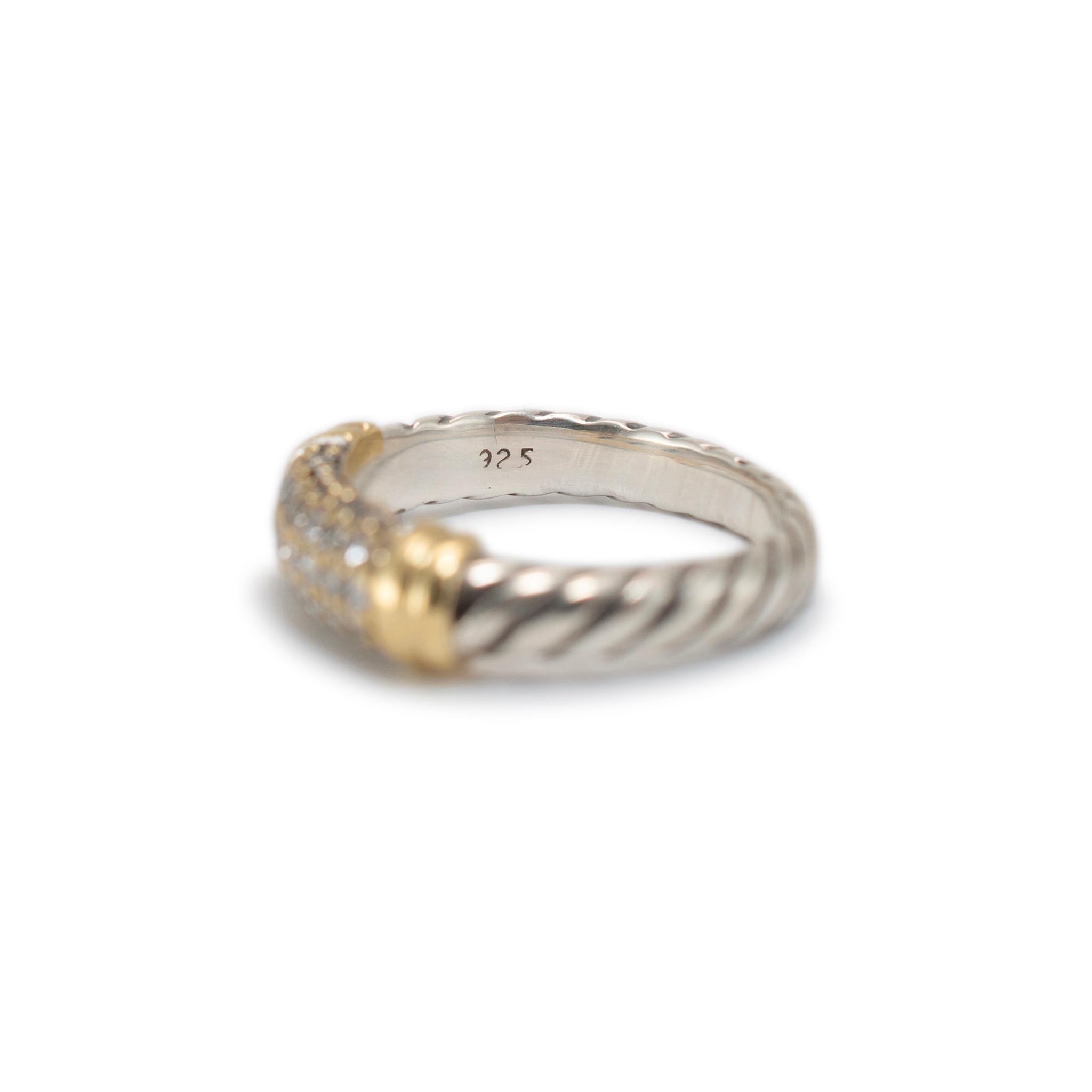 David Yurman 925 Sterling Silver 18K Yellow Gold Diamond Metro Cable Band Ring 2