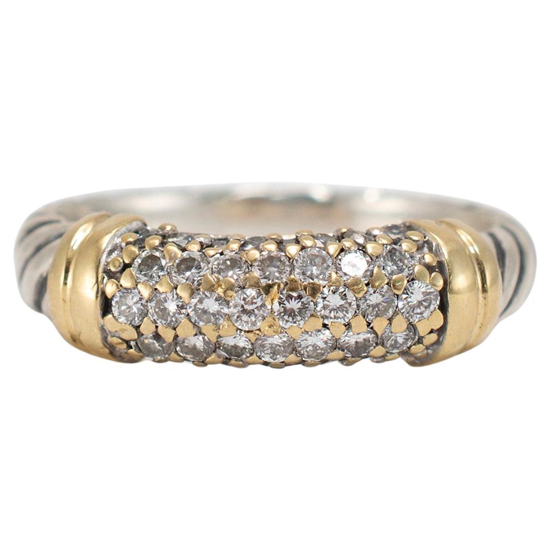 David Yurman 925 Sterling Silver 18K Yellow Gold Diamond Metro Cable Band Ring