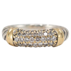 David Yurman 925 Sterling Silver 18K Yellow Gold Diamond Metro Cable Band Ring