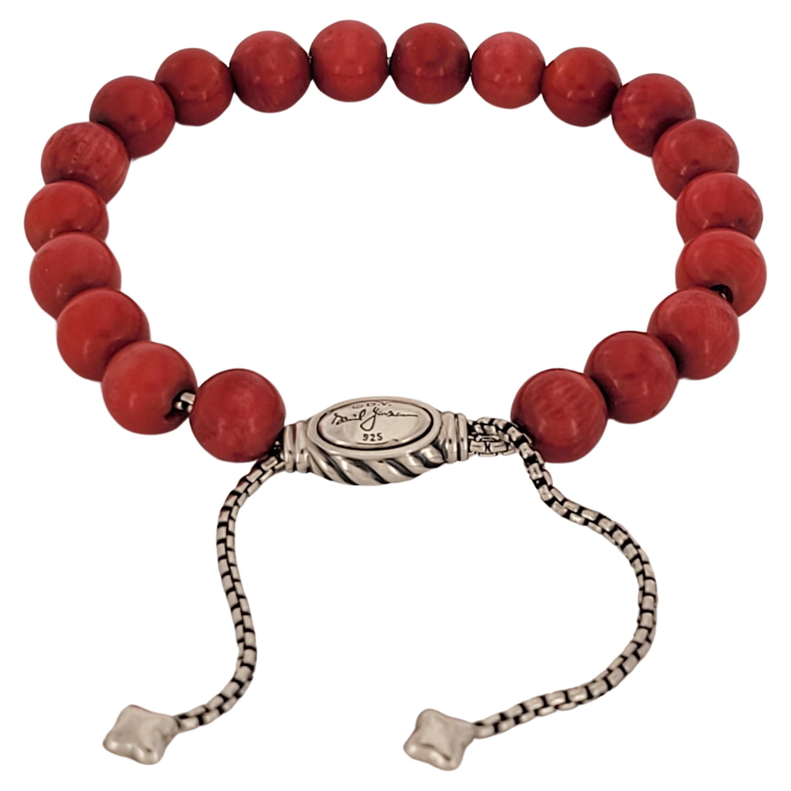 David Yurman 925 Sterling Silver 8mm Red Coral  Spiritual Beads Bracelet