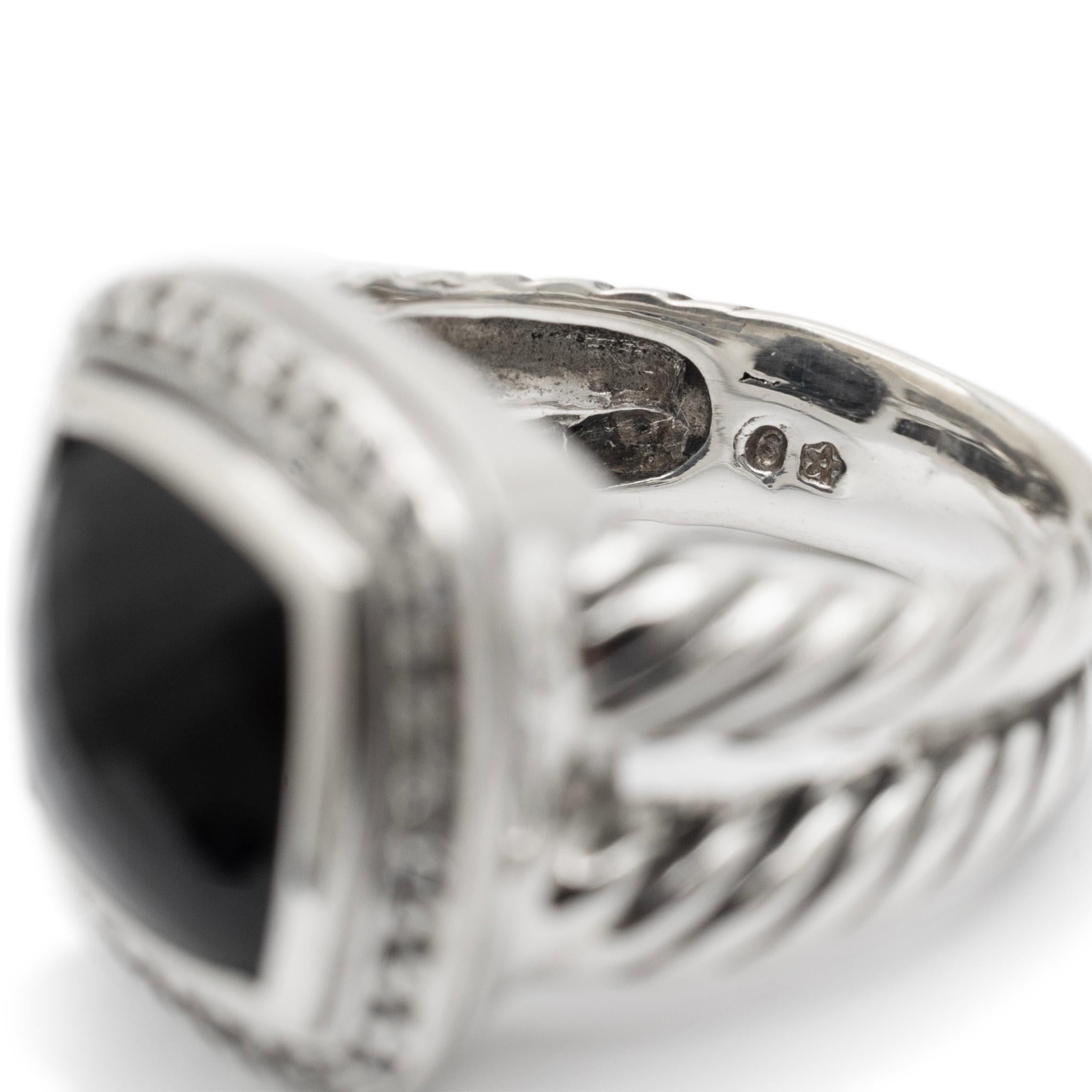 David Yurman 925 Sterling Silver Albion Black Onyx Pave Diamonds Cocktail Ring In Excellent Condition For Sale In Houston, TX