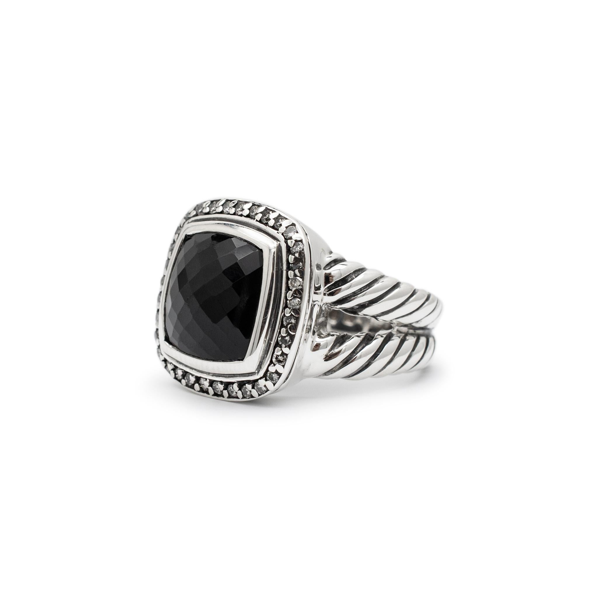 Cabochon David Yurman 925 Sterling Silver Albion Black Onyx Pave Diamonds Cocktail Ring For Sale