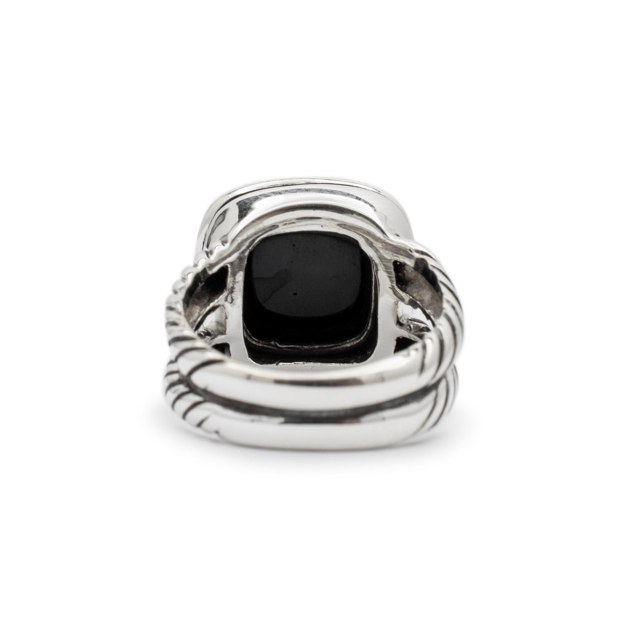 Women's David Yurman 925 Sterling Silver Albion Black Onyx Pave Diamonds Cocktail Ring For Sale