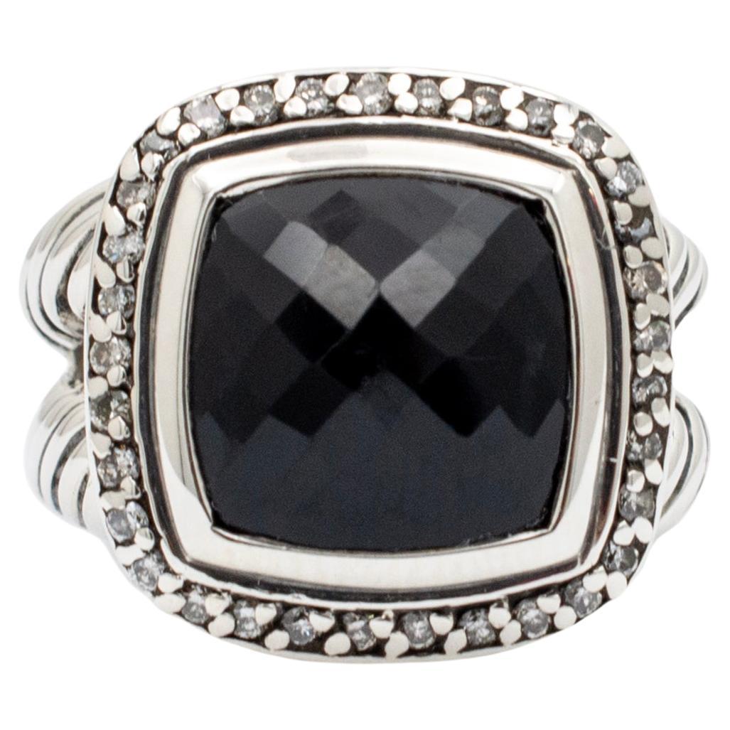 David Yurman 925 Sterling Silver Albion Black Onyx Pave Diamonds Cocktail Ring