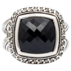 David Yurman 925 Sterlingsilber Albion Schwarzer Onyx Pavé-Diamanten-Cocktailring