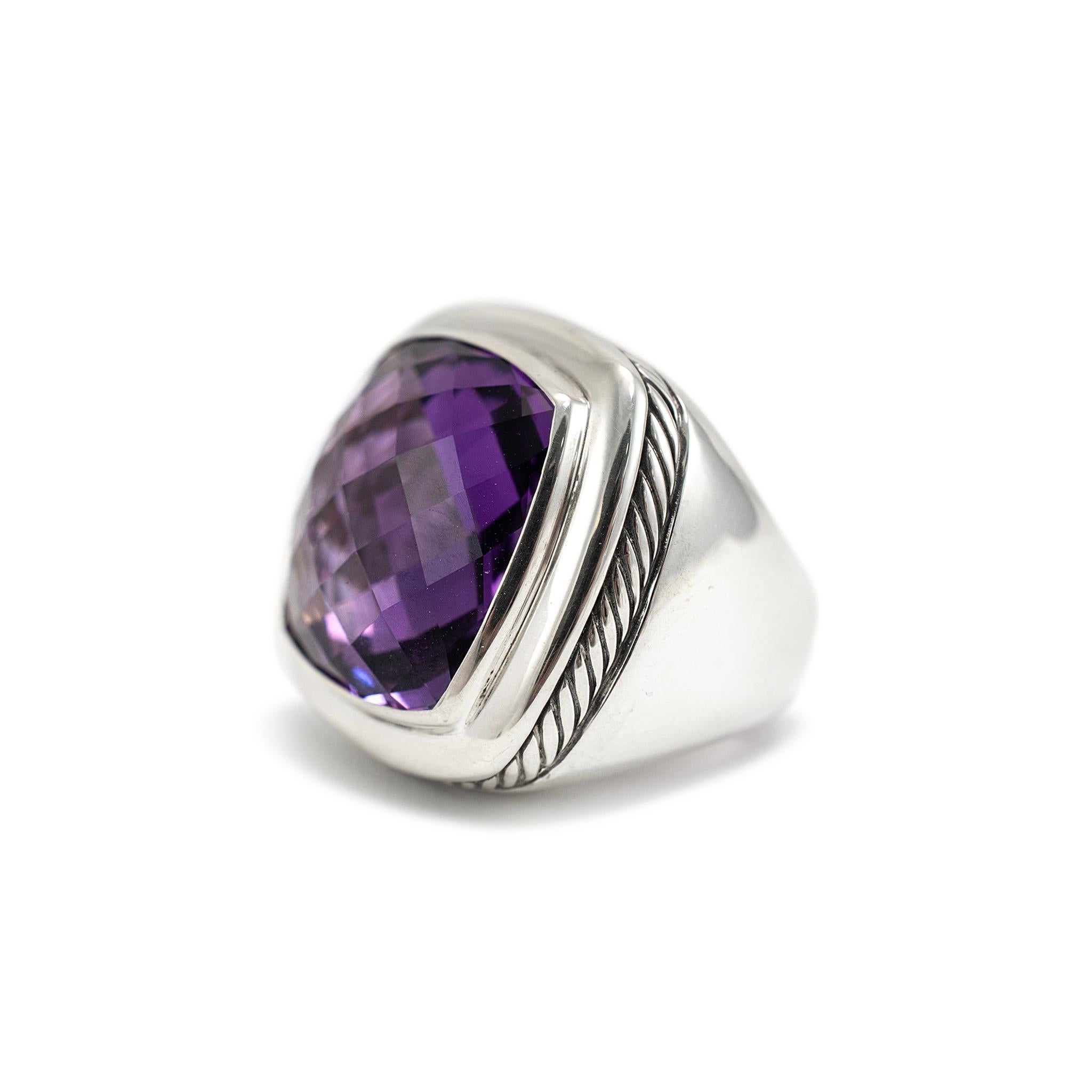 Square Cut David Yurman 925 Sterling Silver Amethyst Albion Cocktail Ring For Sale