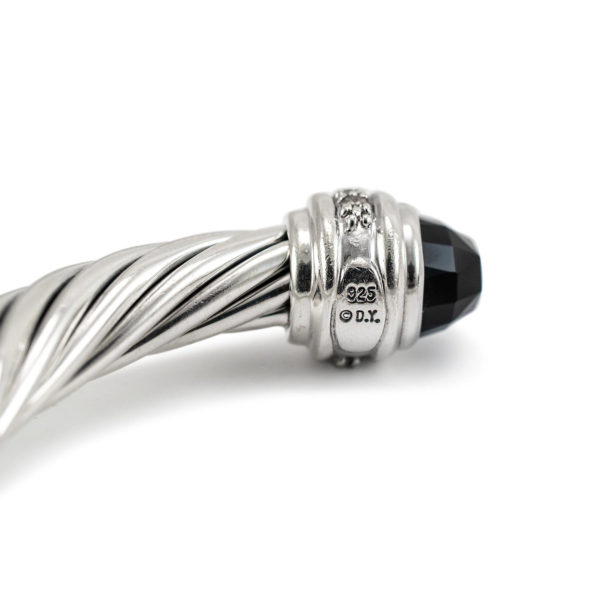 David Yurman 925 Sterling Silber Schwarz Onyx Diamanten Classic Kabel Manschette Armband Damen