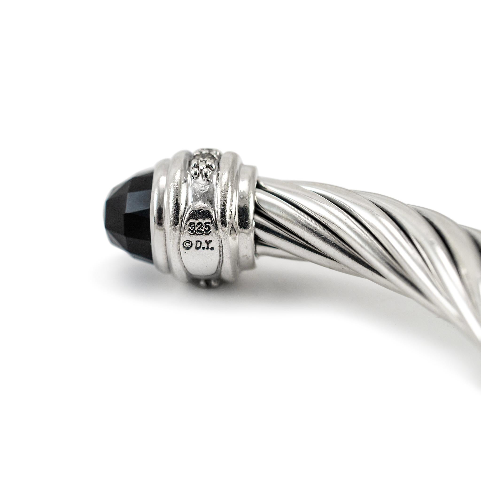 David Yurman 925 Sterling Silber Schwarz Onyx Diamanten Classic Kabel Manschette Armband 1