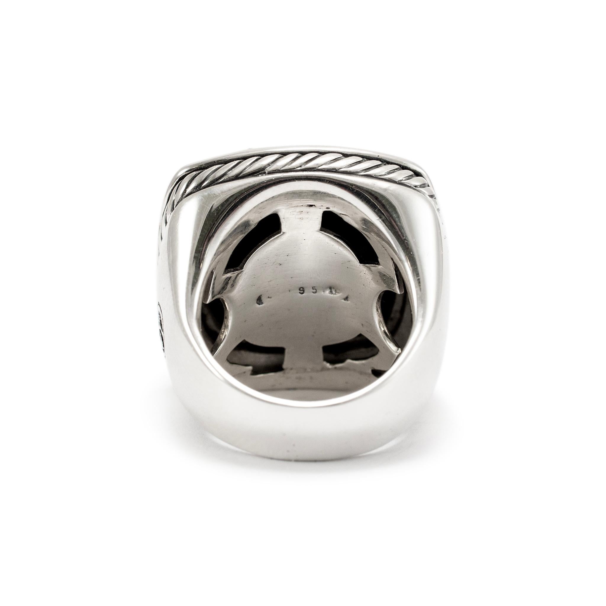 Women's David Yurman 925 Sterling Silver Black Onyx Halo Diamond Albion Cocktail Ring For Sale