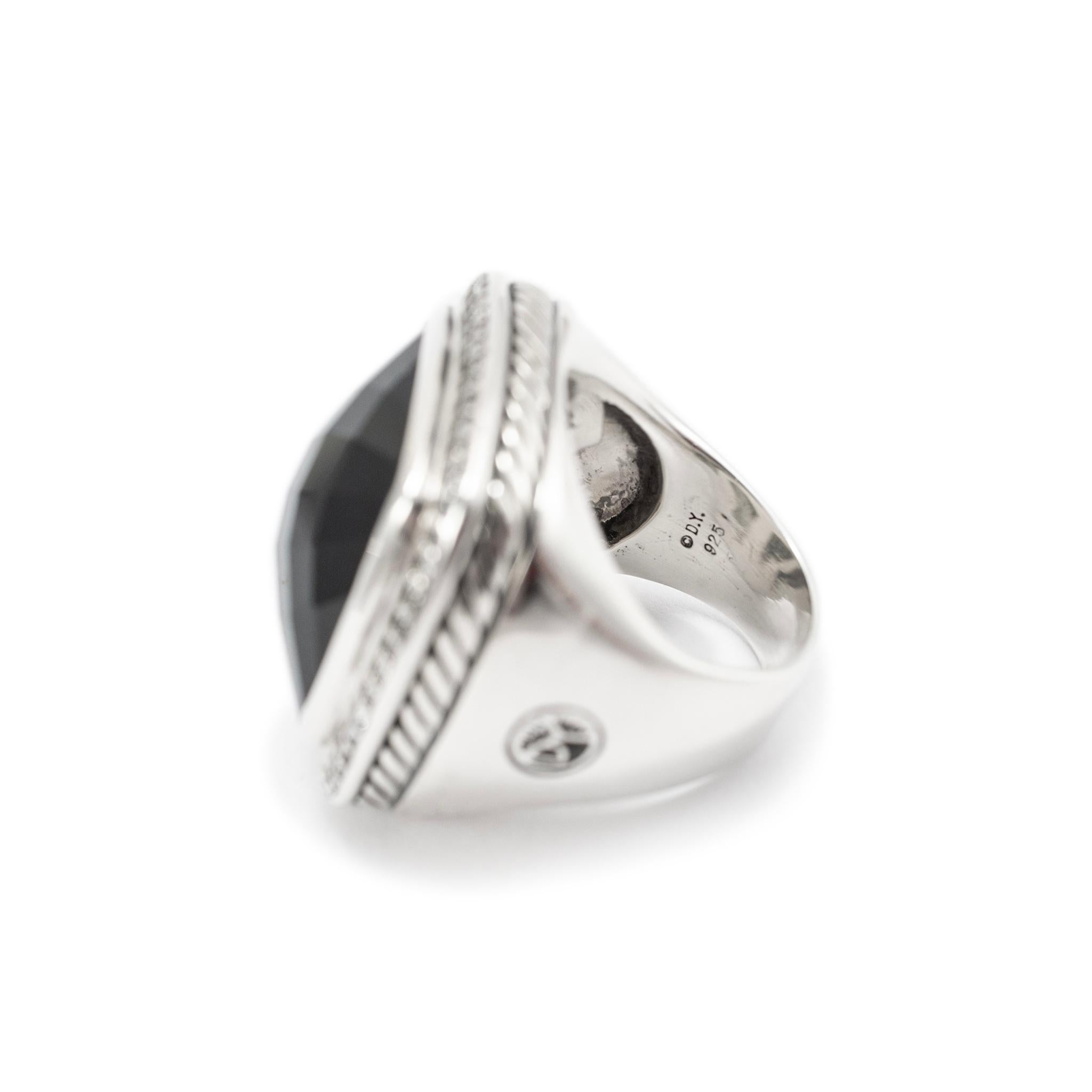 David Yurman 925 Sterling Silver Black Onyx Halo Diamond Albion Cocktail Ring For Sale 1