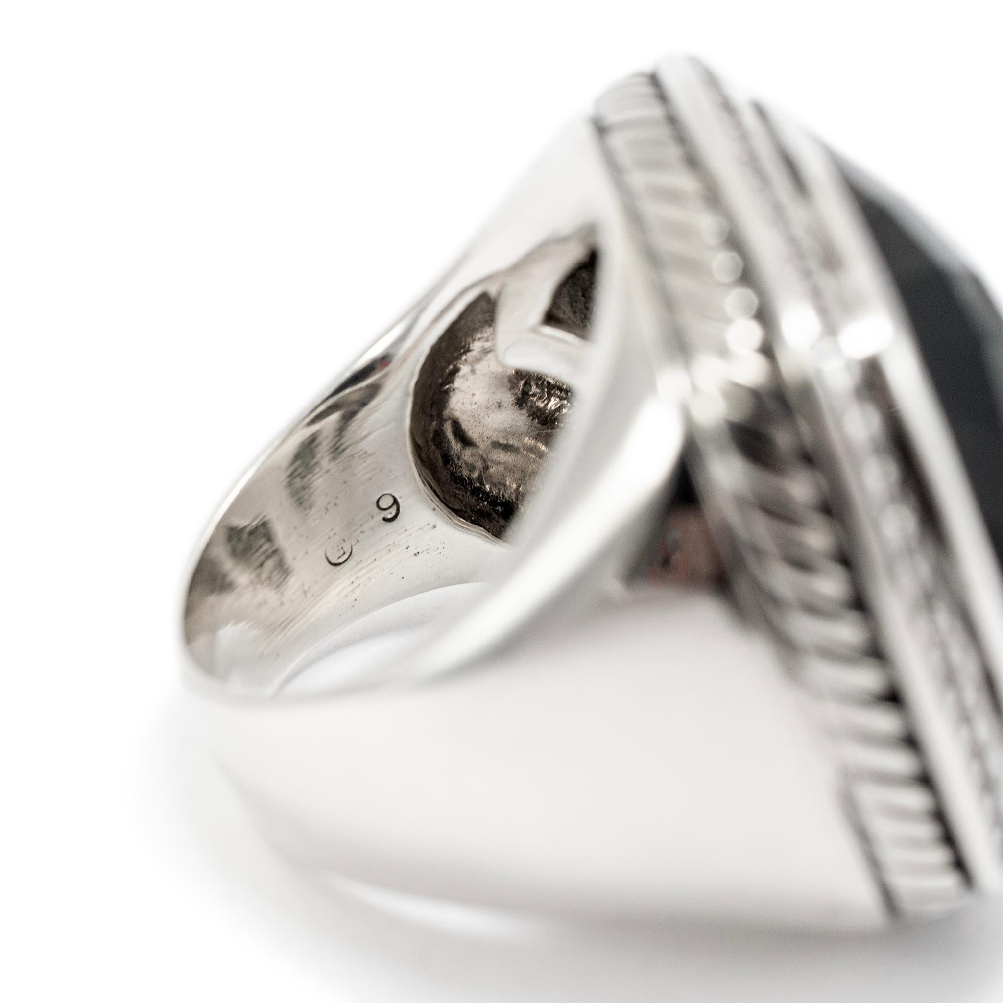 David Yurman 925 Sterling Silver Black Onyx Halo Diamond Albion Cocktail Ring For Sale 2