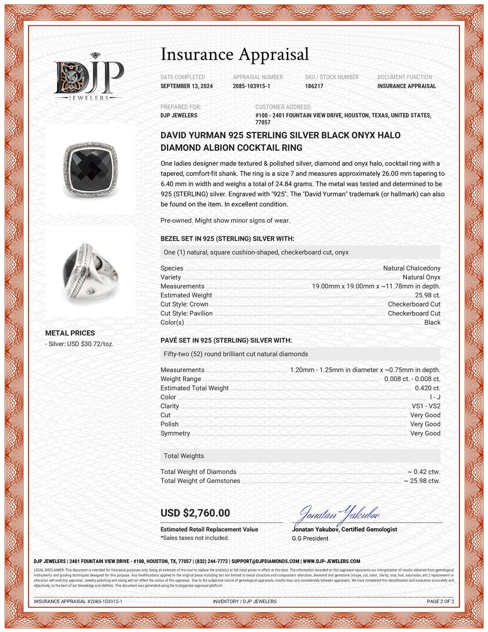David Yurman 925 Sterling Silver Black Onyx Halo Diamond Albion Cocktail Ring For Sale 3
