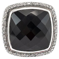 David Yurman Bague de cocktail en argent 925 Onyx noir Halo Diamant Albion