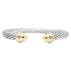 David Yurman 925 Sterling Silver Cable Cuff Bracelet 14K Yellow Gold Domes