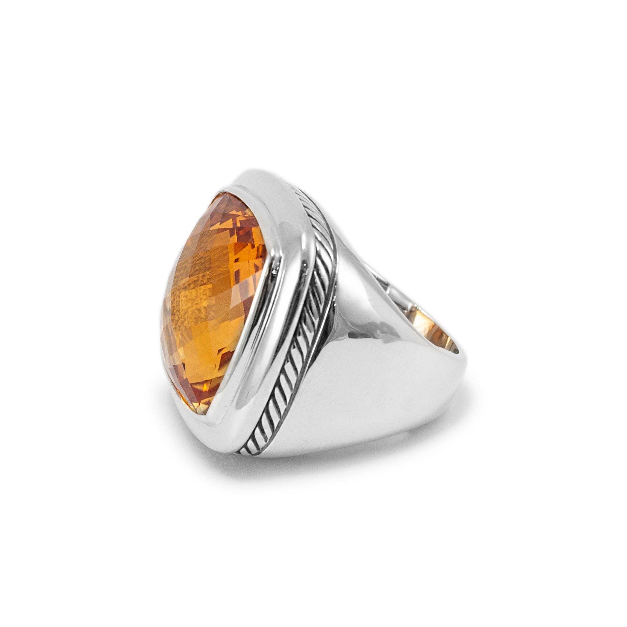 Square Cut David Yurman 925 Sterling Silver Citrine Albion Cocktail Ring For Sale