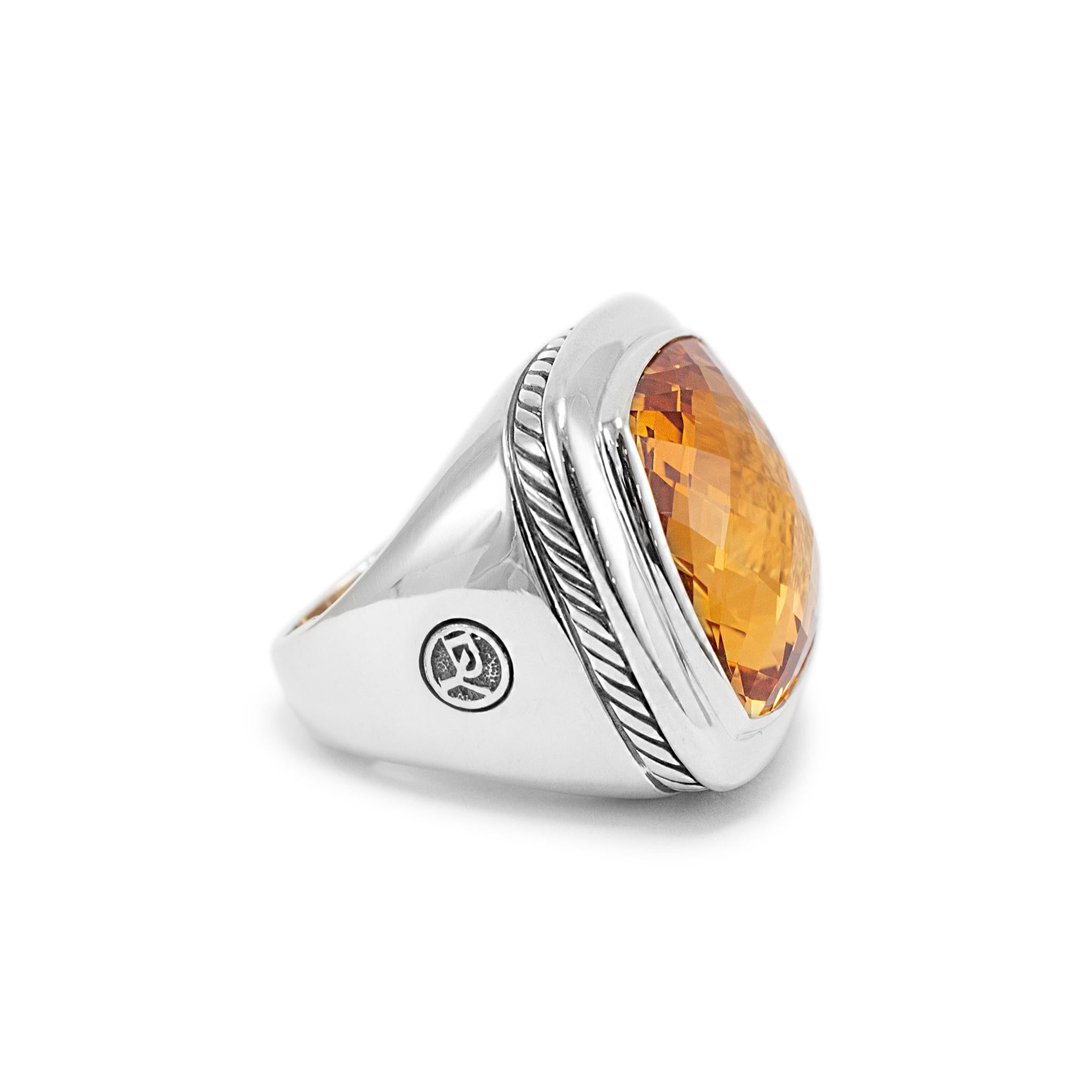 David Yurman 925 Sterling Silver Citrine Albion Cocktail Ring In Excellent Condition For Sale In Houston, TX