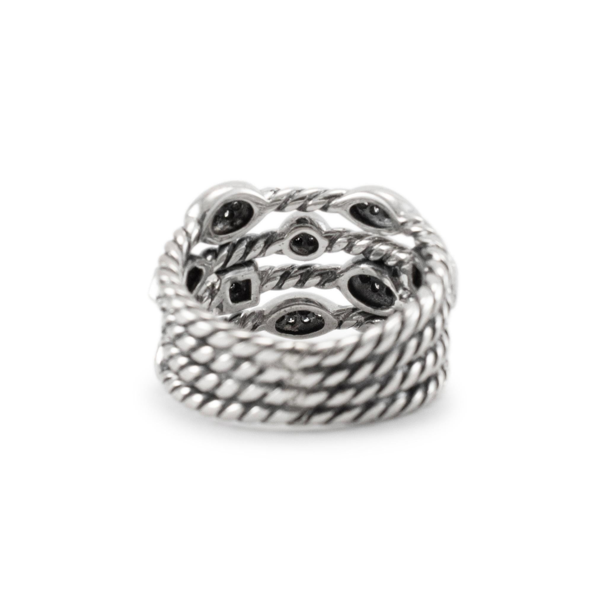 David Yurman 925 Sterlingsilber Konfetti-Cocktailring mit vier Reihen Diamanten Damen