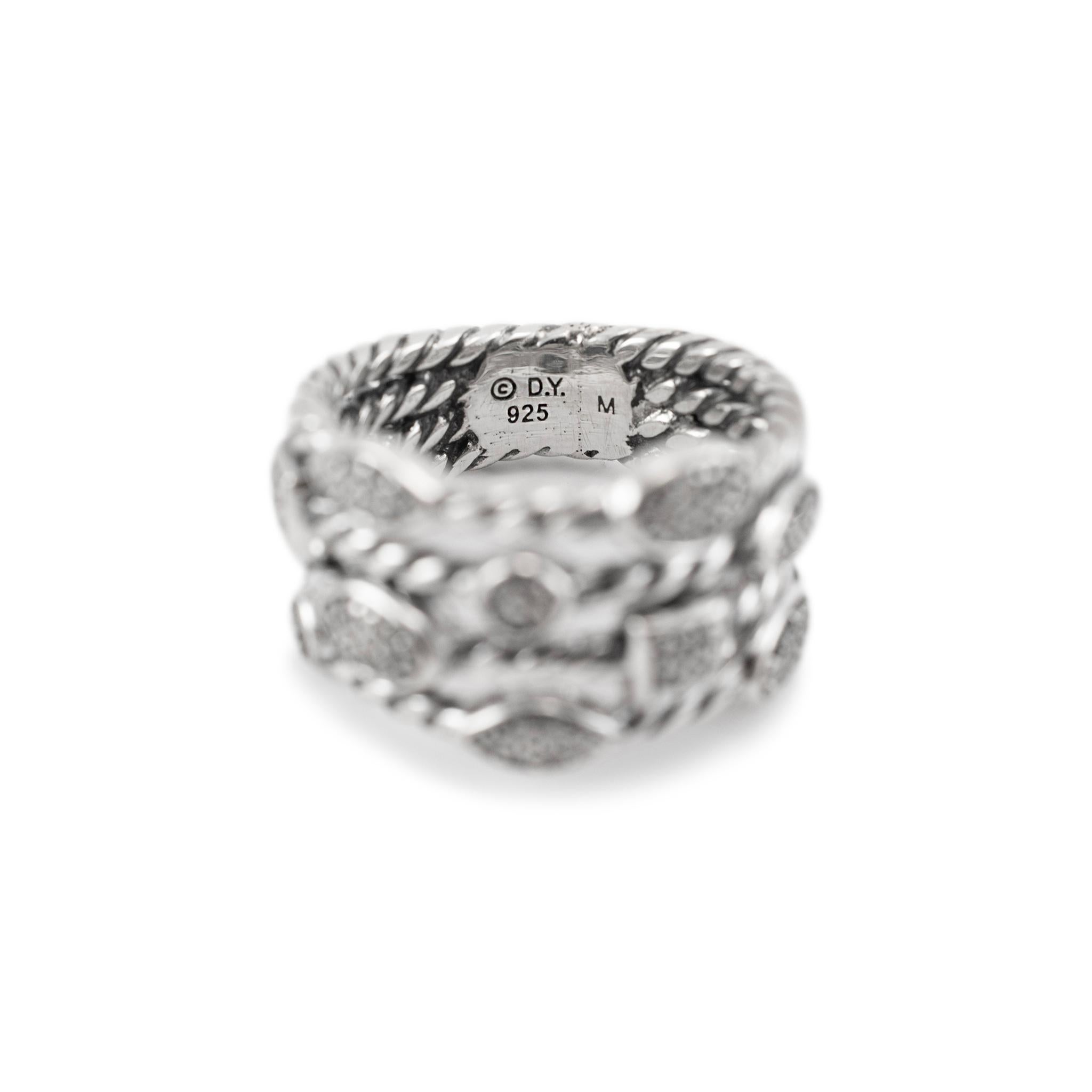 David Yurman 925 Sterlingsilber Konfetti-Cocktailring mit vier Reihen Diamanten 1