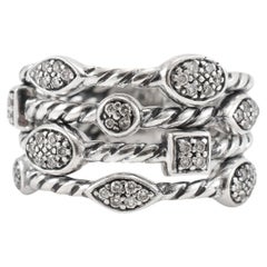 David Yurman 925 Sterlingsilber Konfetti-Cocktailring mit vier Reihen Diamanten