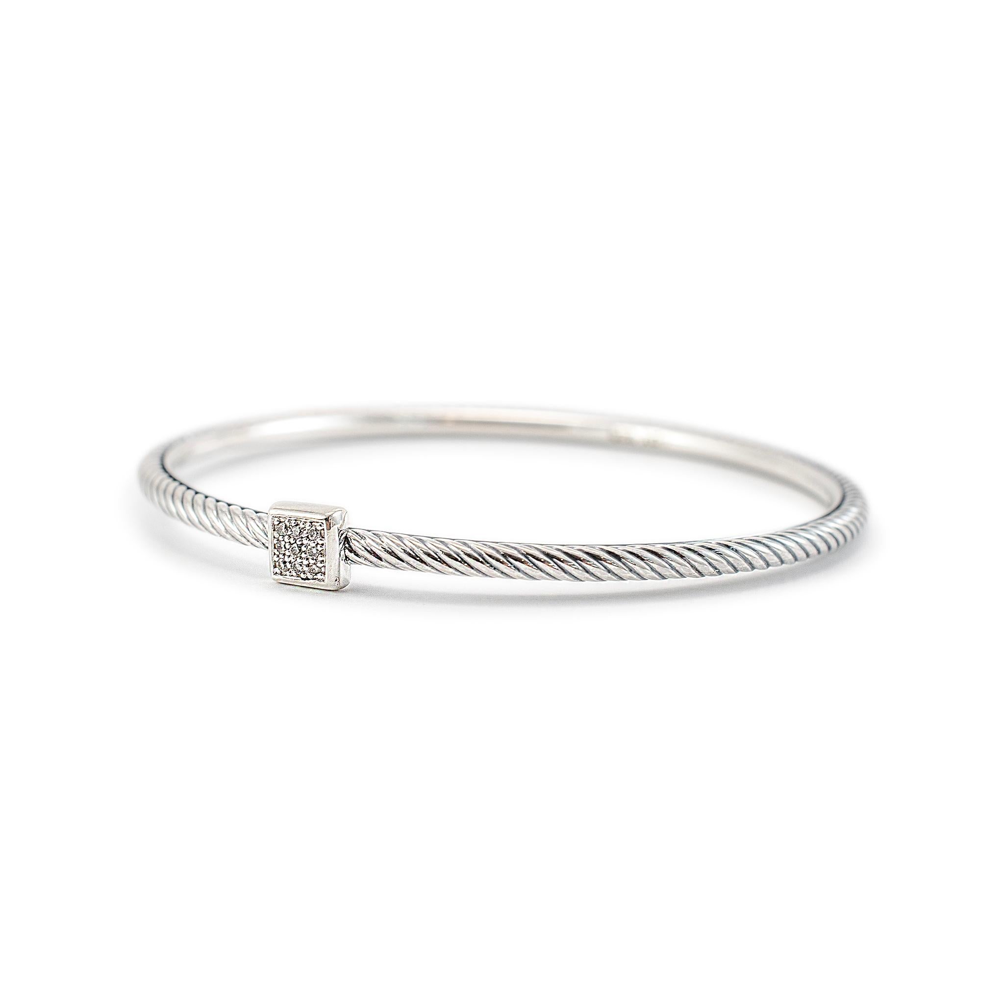 David Yurman 925 Sterling Silber Konfetti Pave Diamant Kabel-Armreif Armband (Rundschliff)
