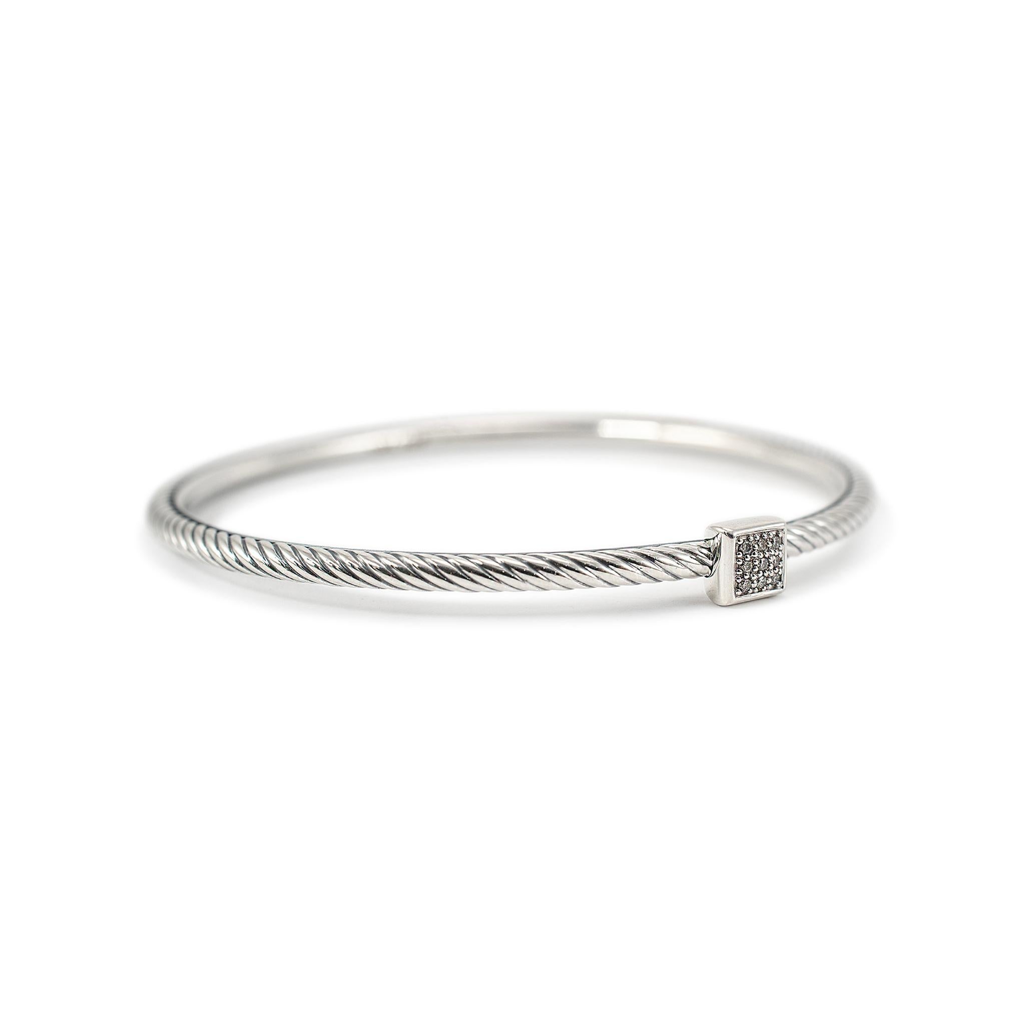 David Yurman 925 Sterling Silber Konfetti Pave Diamant Kabel-Armreif Armband (Rundschliff)