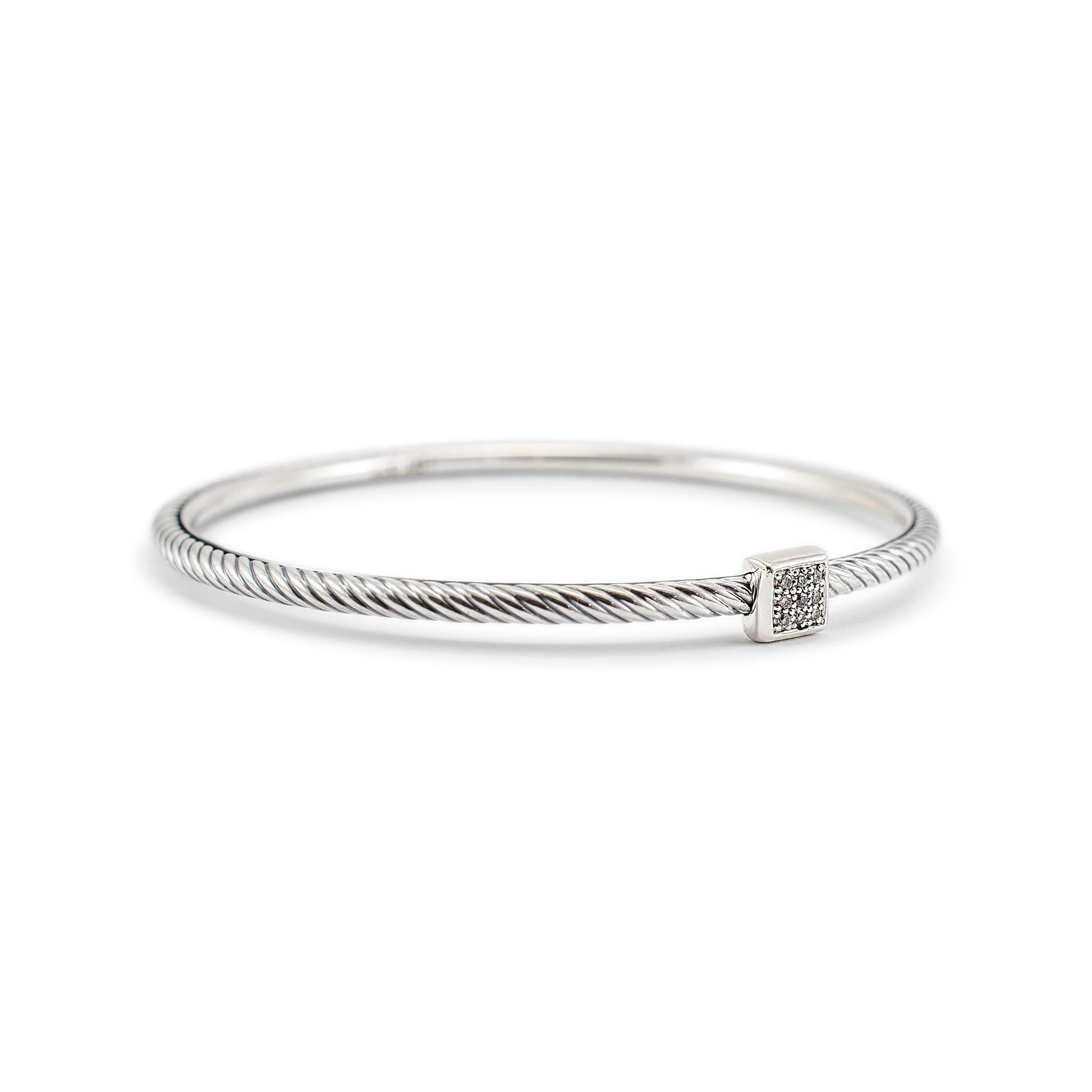 David Yurman 925 Sterling Silber Konfetti Pave Diamant Kabel-Armreif Armband im Zustand „Hervorragend“ in Houston, TX