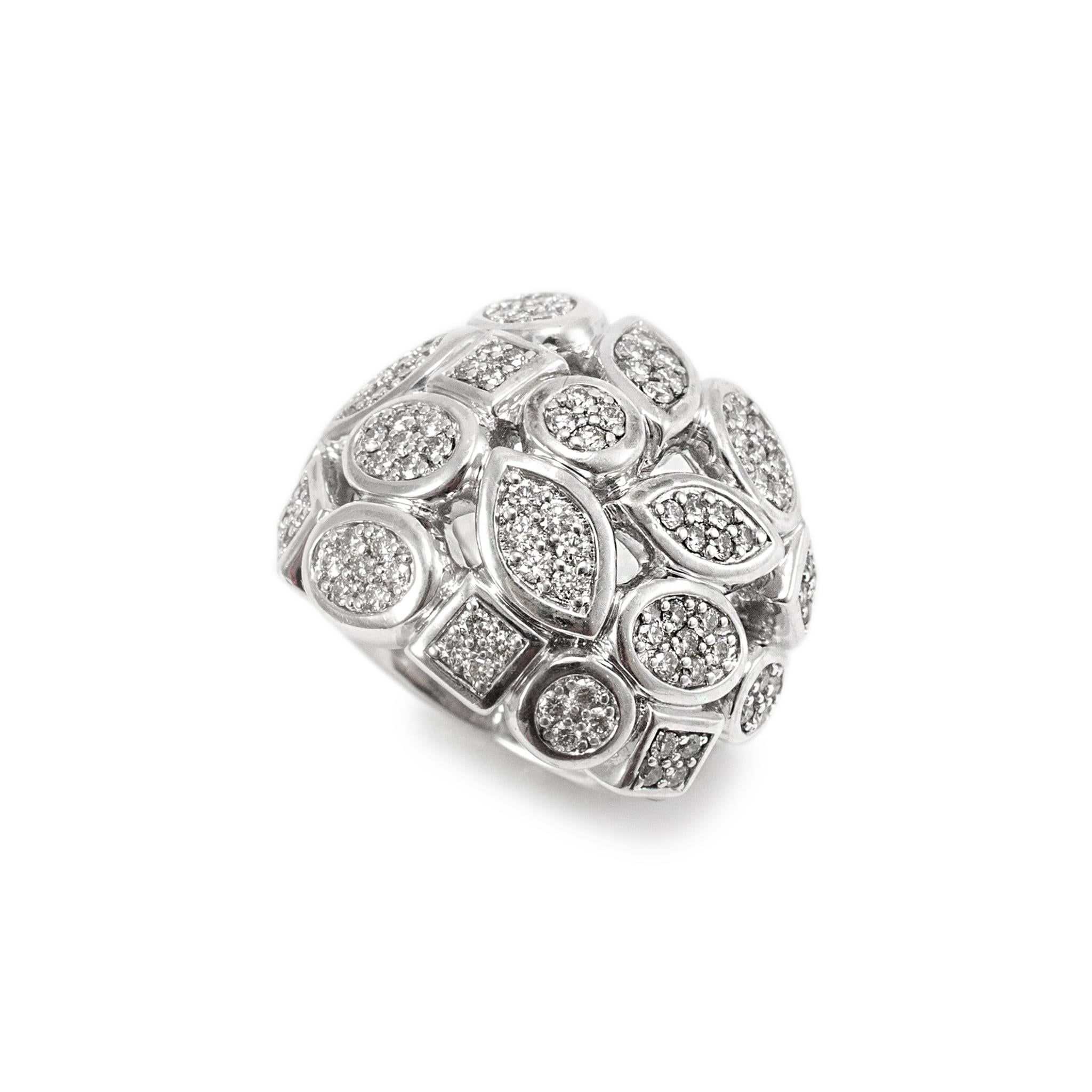 Brand: David Yurman

Gender: Ladies

Metal Type: 925 Sterling Silver

Ring Size: 4

Length: 6.5 inches

Width: 20.20 mm tapering to 8.20 mm

Weight: 15.72 grams

Silver diamond contemporary-style cocktail ring with a tapered, comfort-fit shank. The