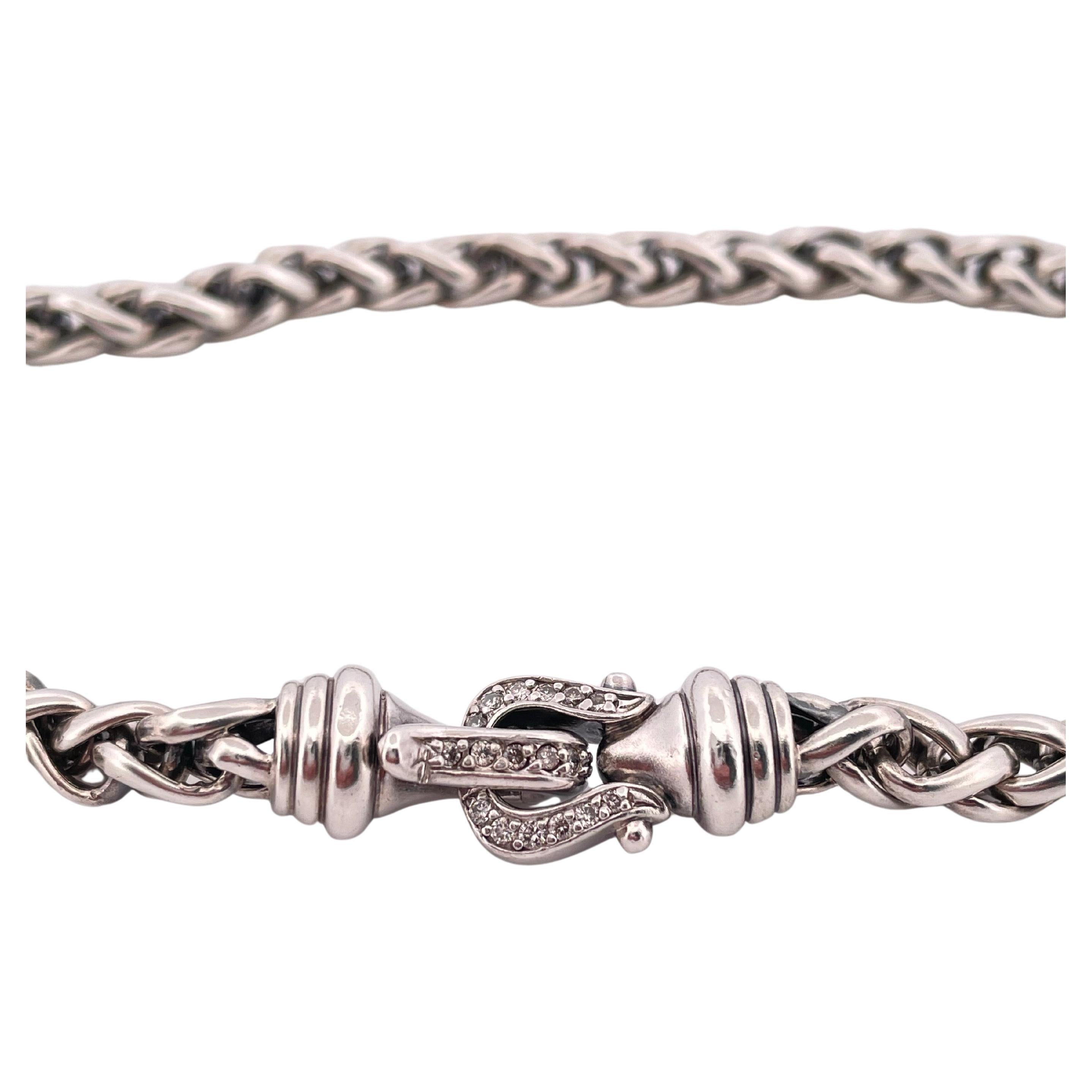 Contemporain David Yurman Argent 925 et Diamant  Collier à chaîne de 16 pouces en vente