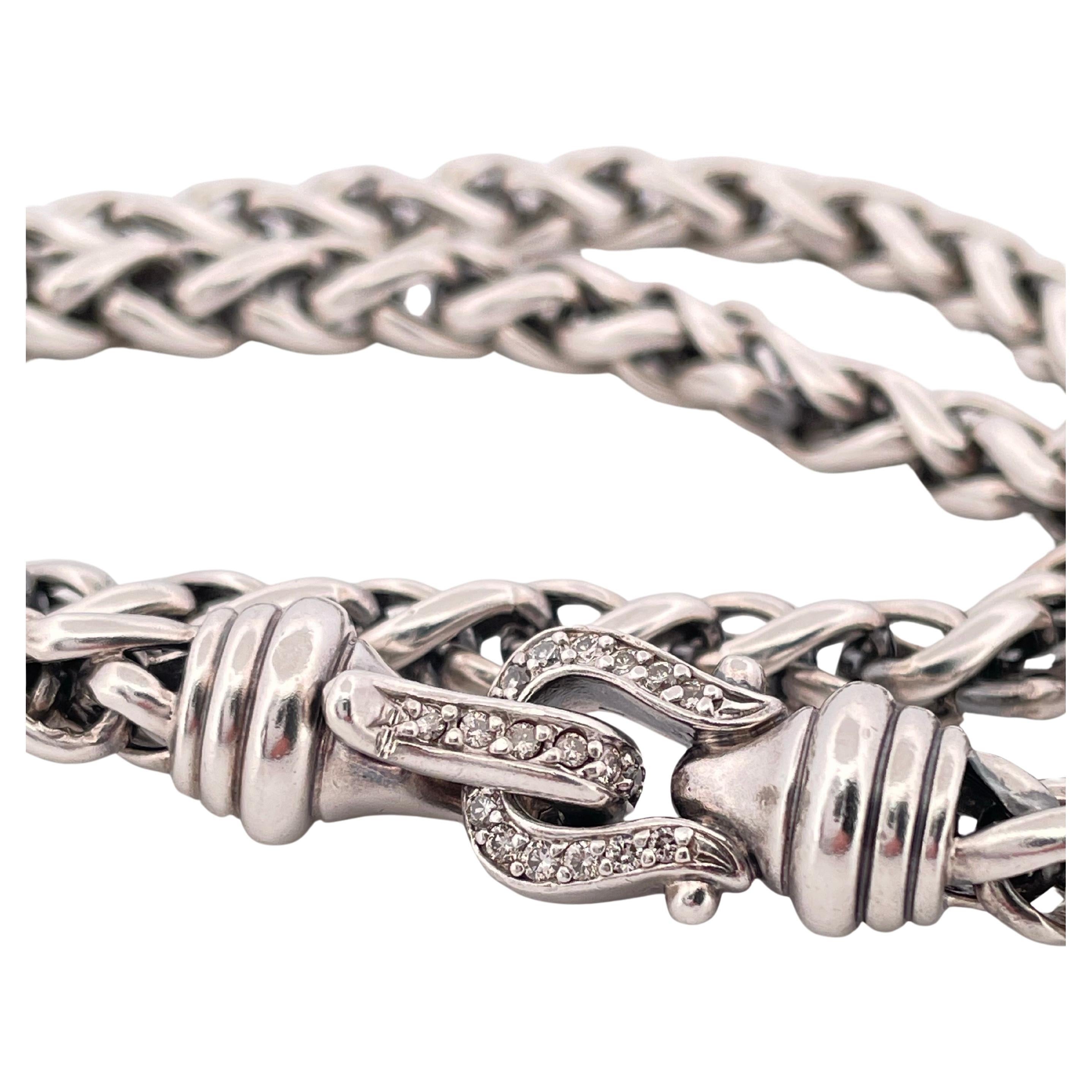 Taille ronde David Yurman Argent 925 et Diamant  Collier à chaîne de 16 pouces en vente