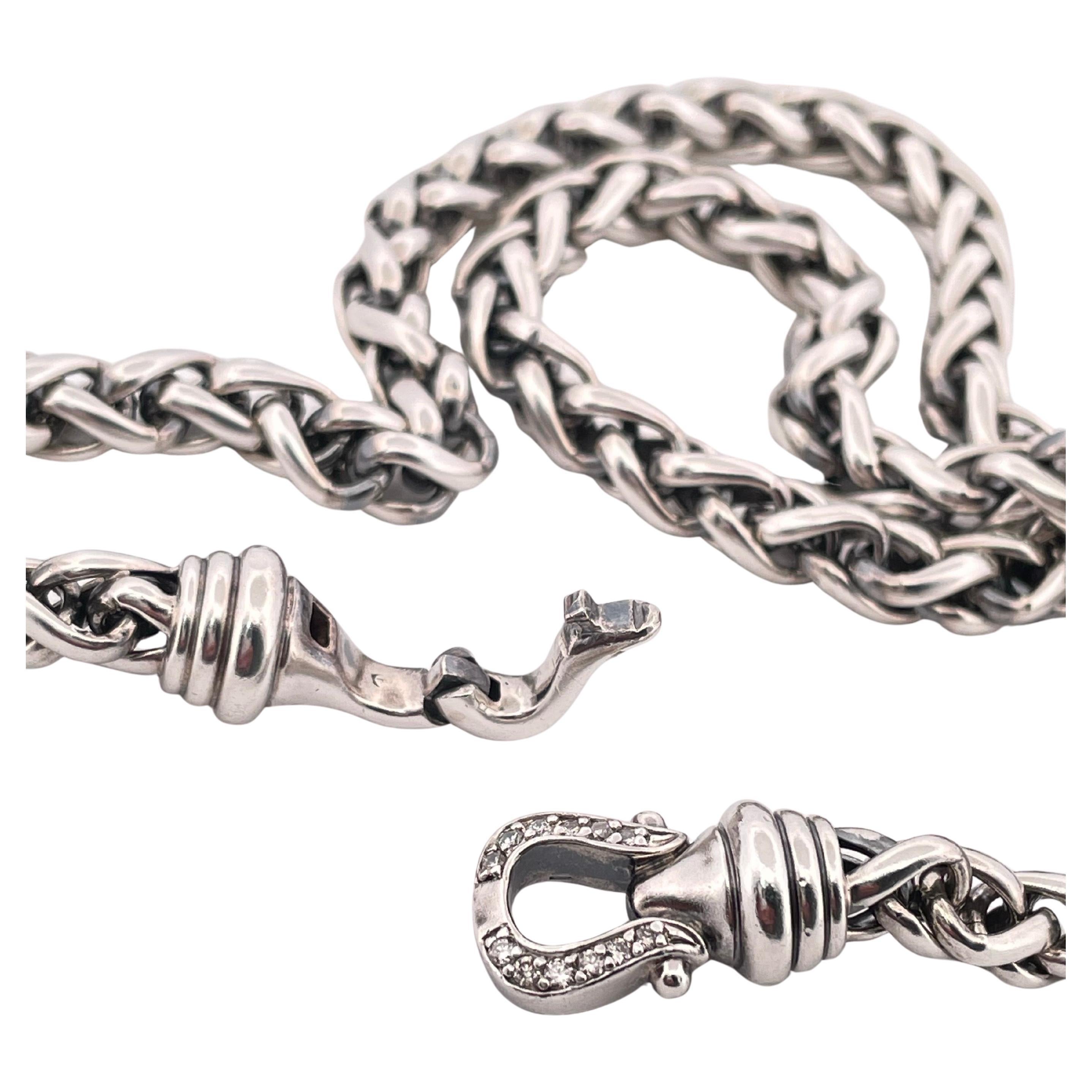 David Yurman Argent 925 et Diamant  Collier à chaîne de 16 pouces Bon état - En vente à Sewickley, PA