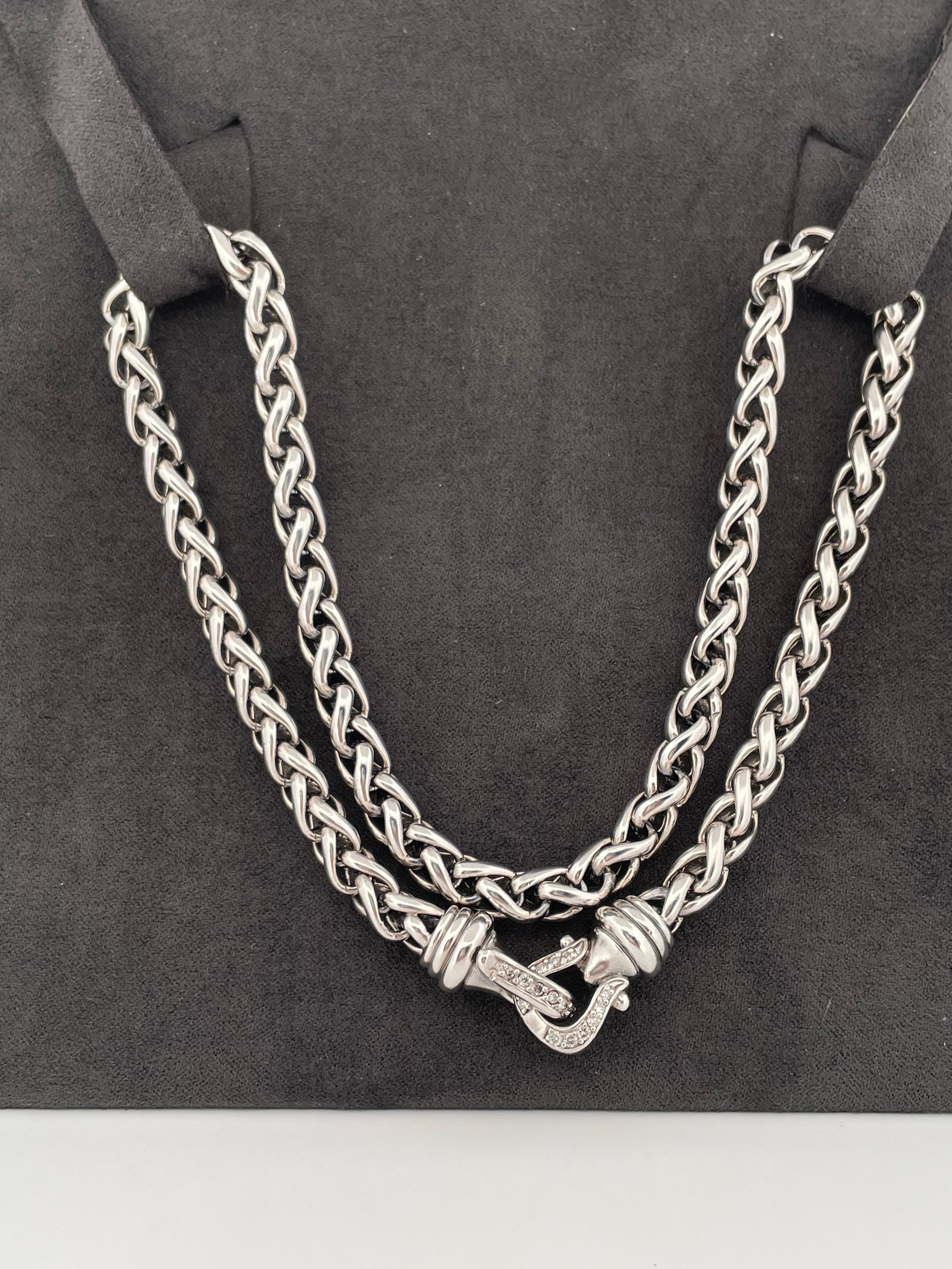 David Yurman Argent 925 et Diamant  Collier à chaîne de 16 pouces en vente 2