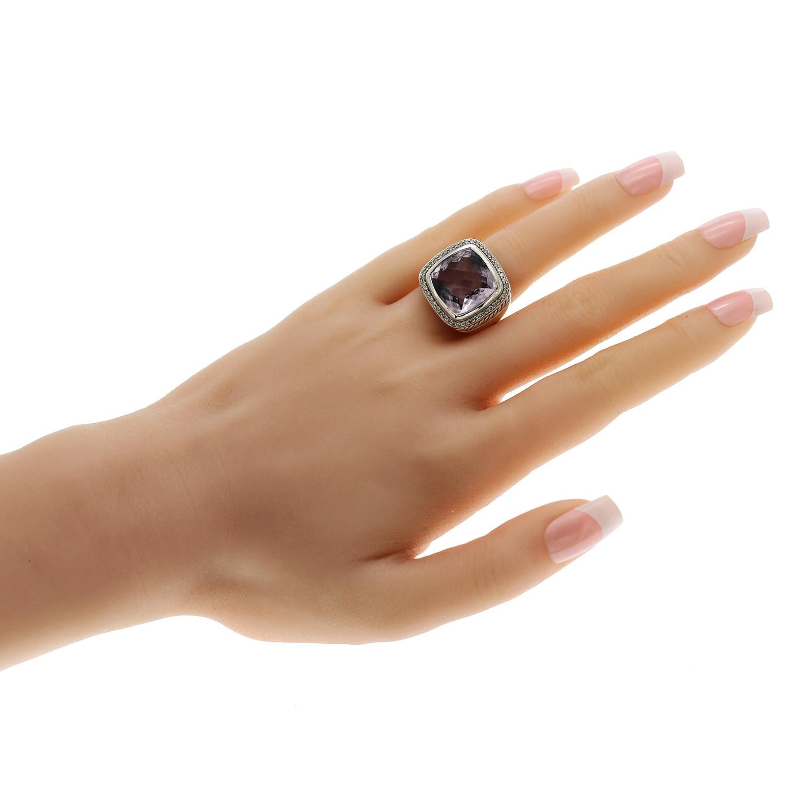 Round Cut David Yurman 925 Sterling Silver Diamond & Amethyst Albion Ring
