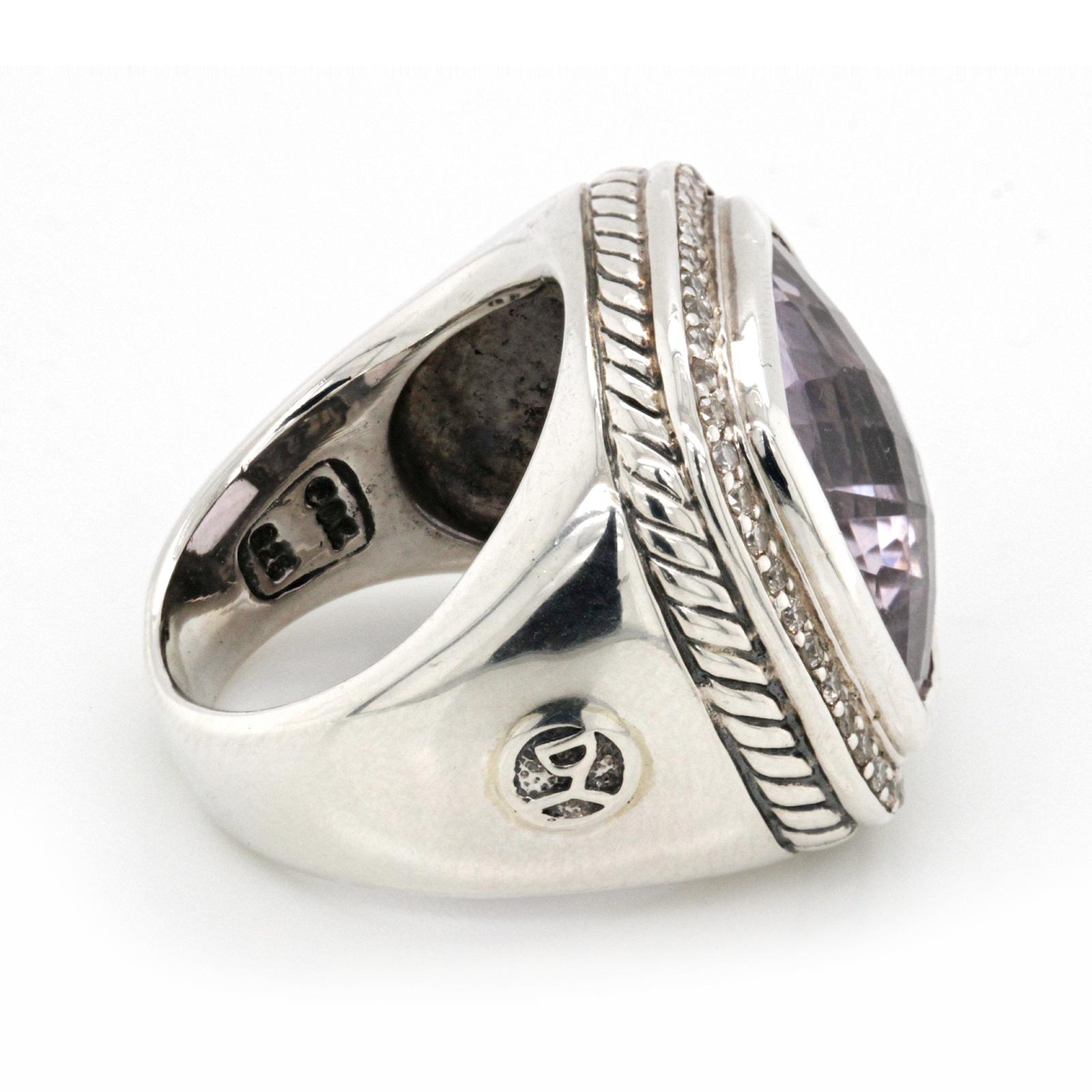 Women's or Men's David Yurman 925 Sterling Silver Diamond & Amethyst Albion Ring