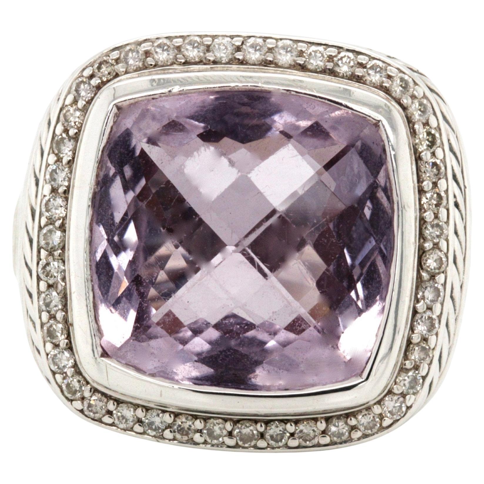 David Yurman 925 Sterling Silver Diamond & Amethyst Albion Ring