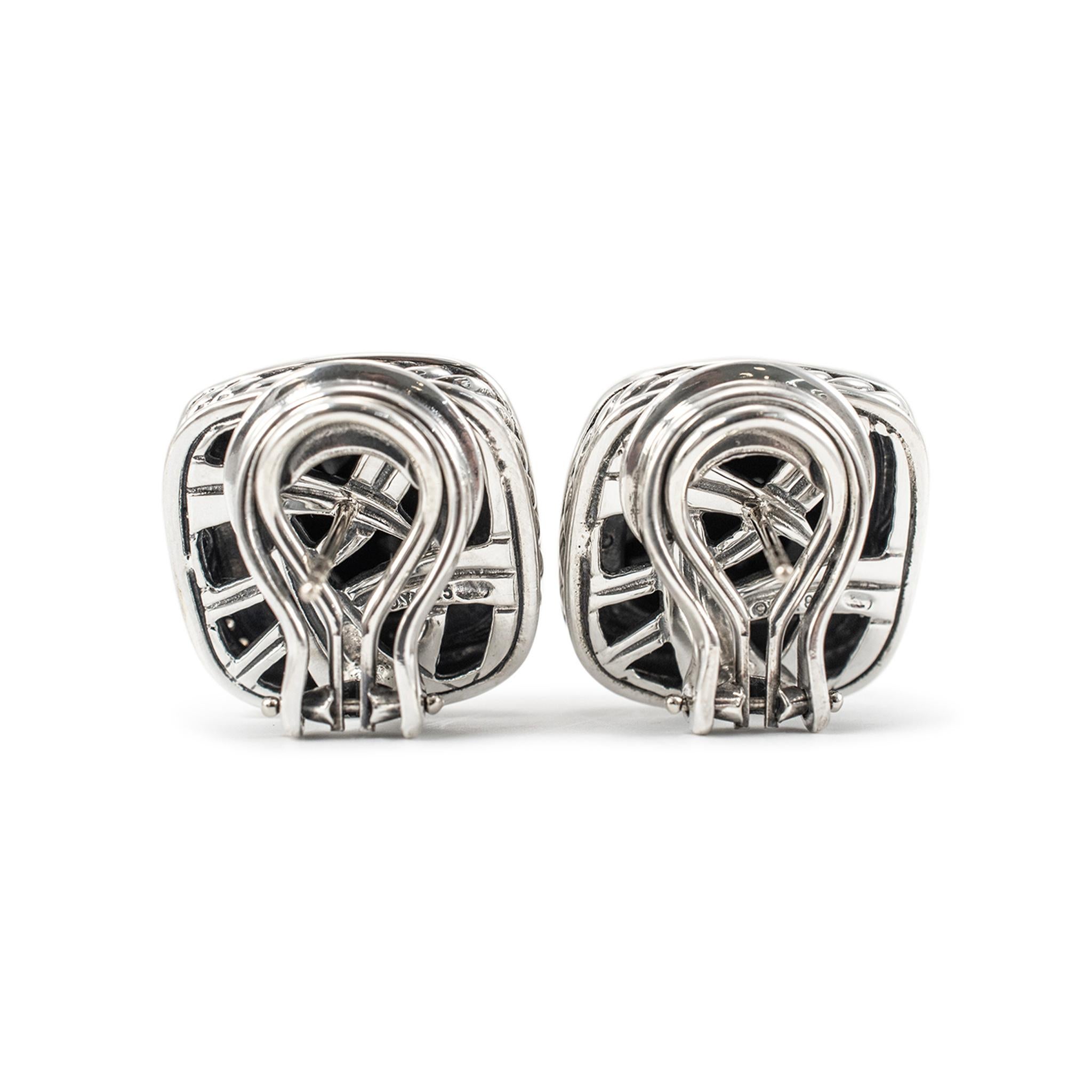 David Yurman 925 Sterling Silver Diamond & Black Onyx Albion Stud Earrings In Excellent Condition In Houston, TX