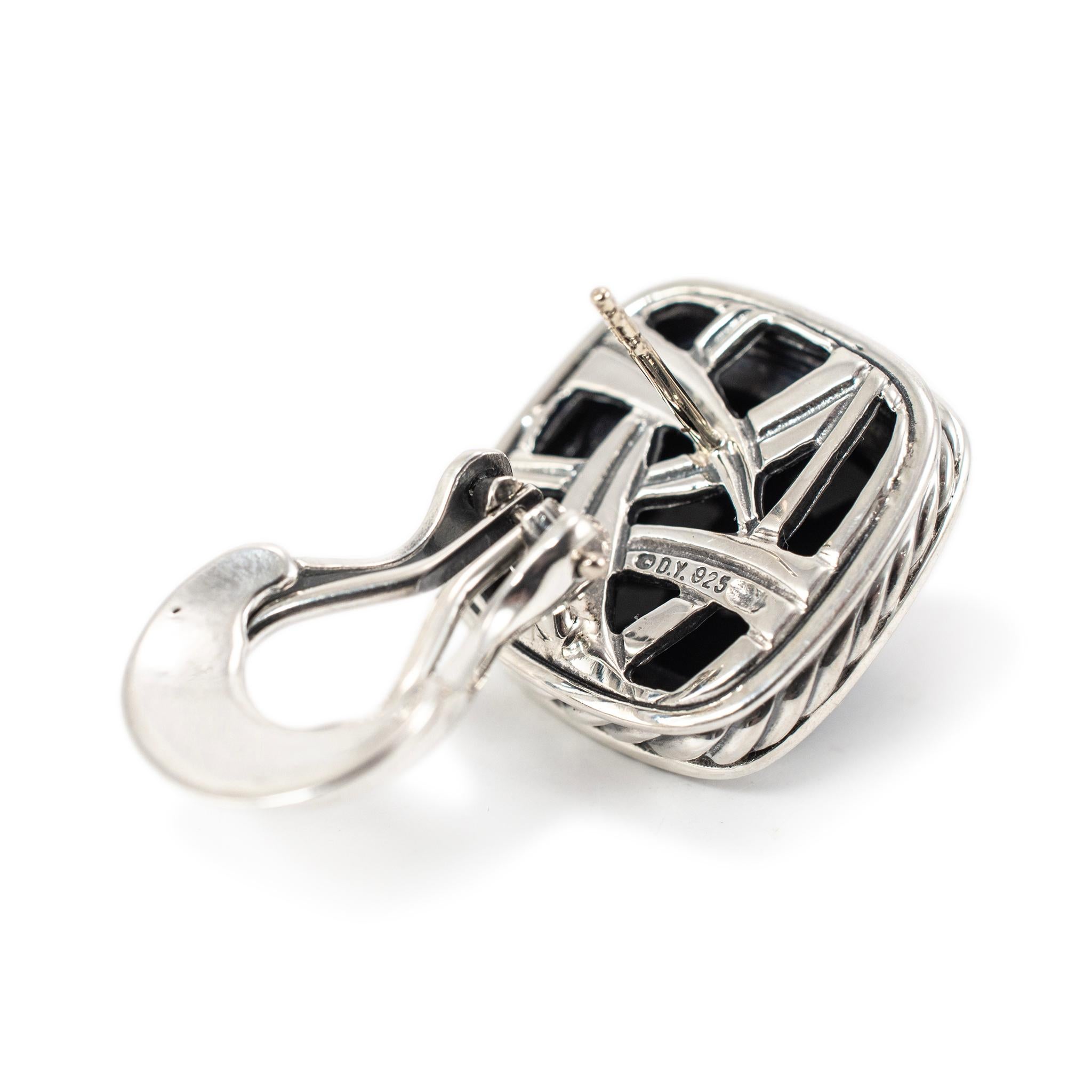 Women's David Yurman 925 Sterling Silver Diamond & Black Onyx Albion Stud Earrings