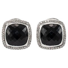 David Yurman 925 Sterling Silver Diamond & Black Onyx Albion Stud Earrings