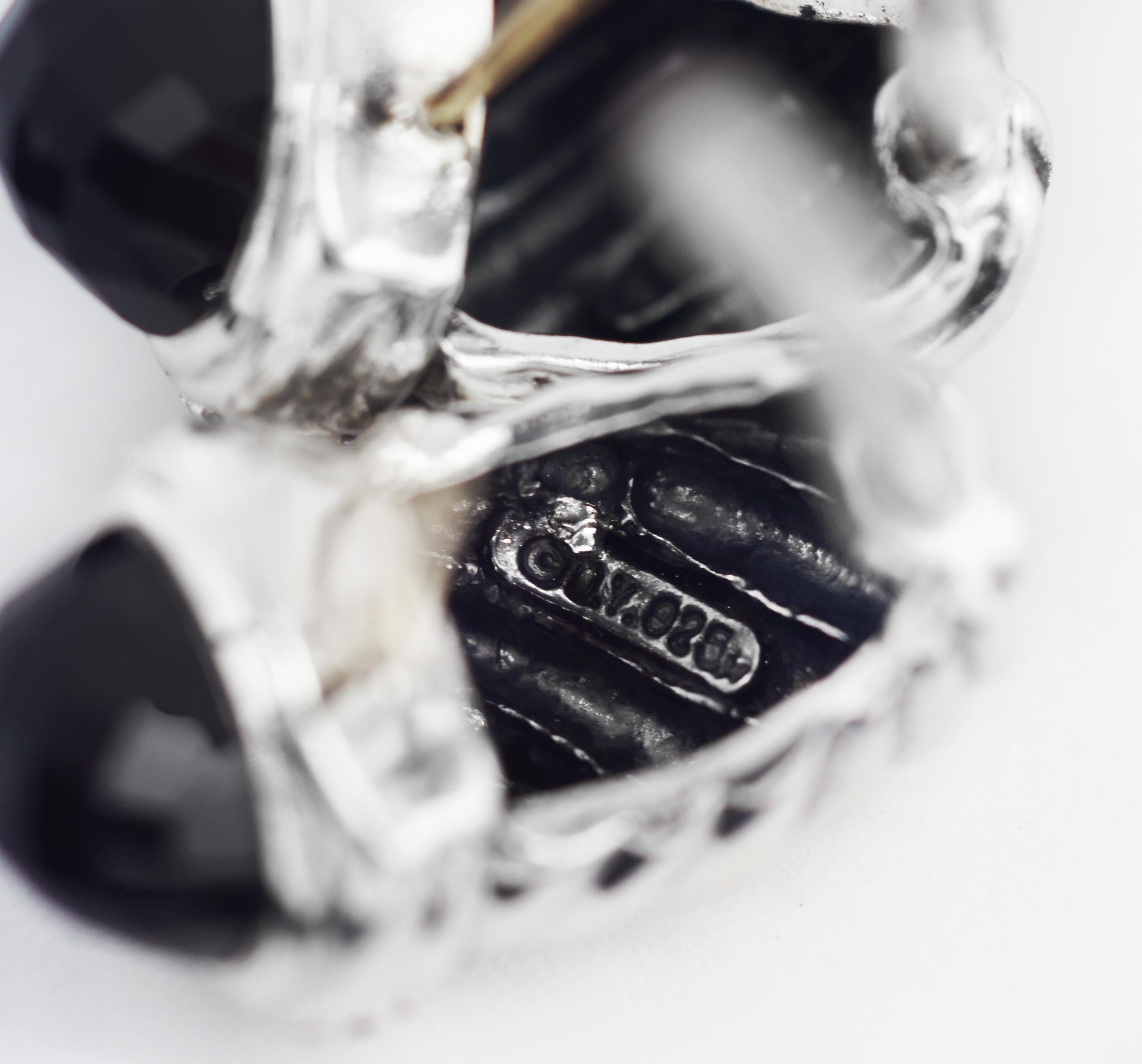 DAVID YURMAN Boucles d'oreilles crevettes en argent 925 diamant Onyx noir Bon état - En vente à San Fernando, CA
