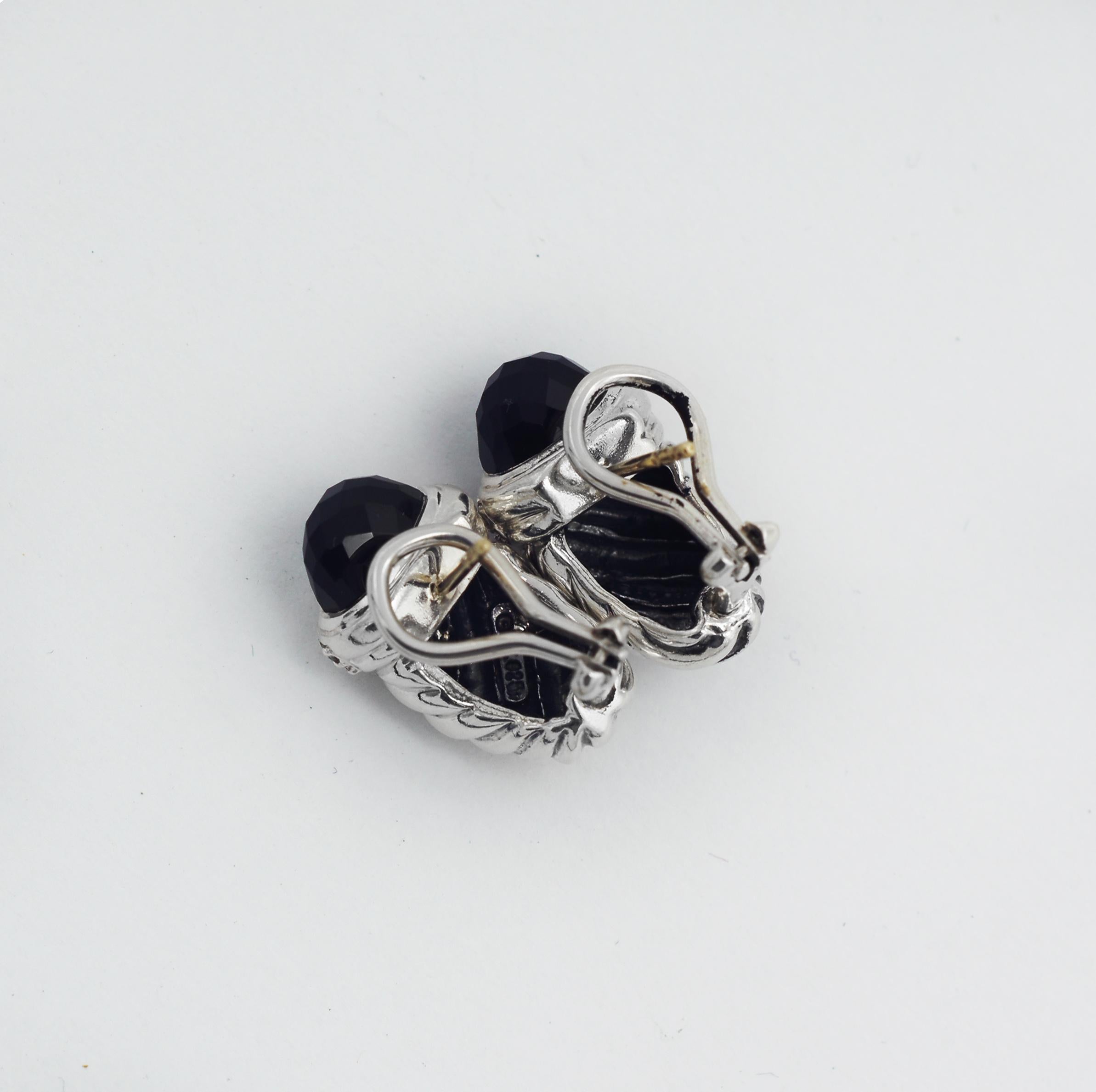 DAVID YURMAN Boucles d'oreilles crevettes en argent 925 diamant Onyx noir Unisexe en vente