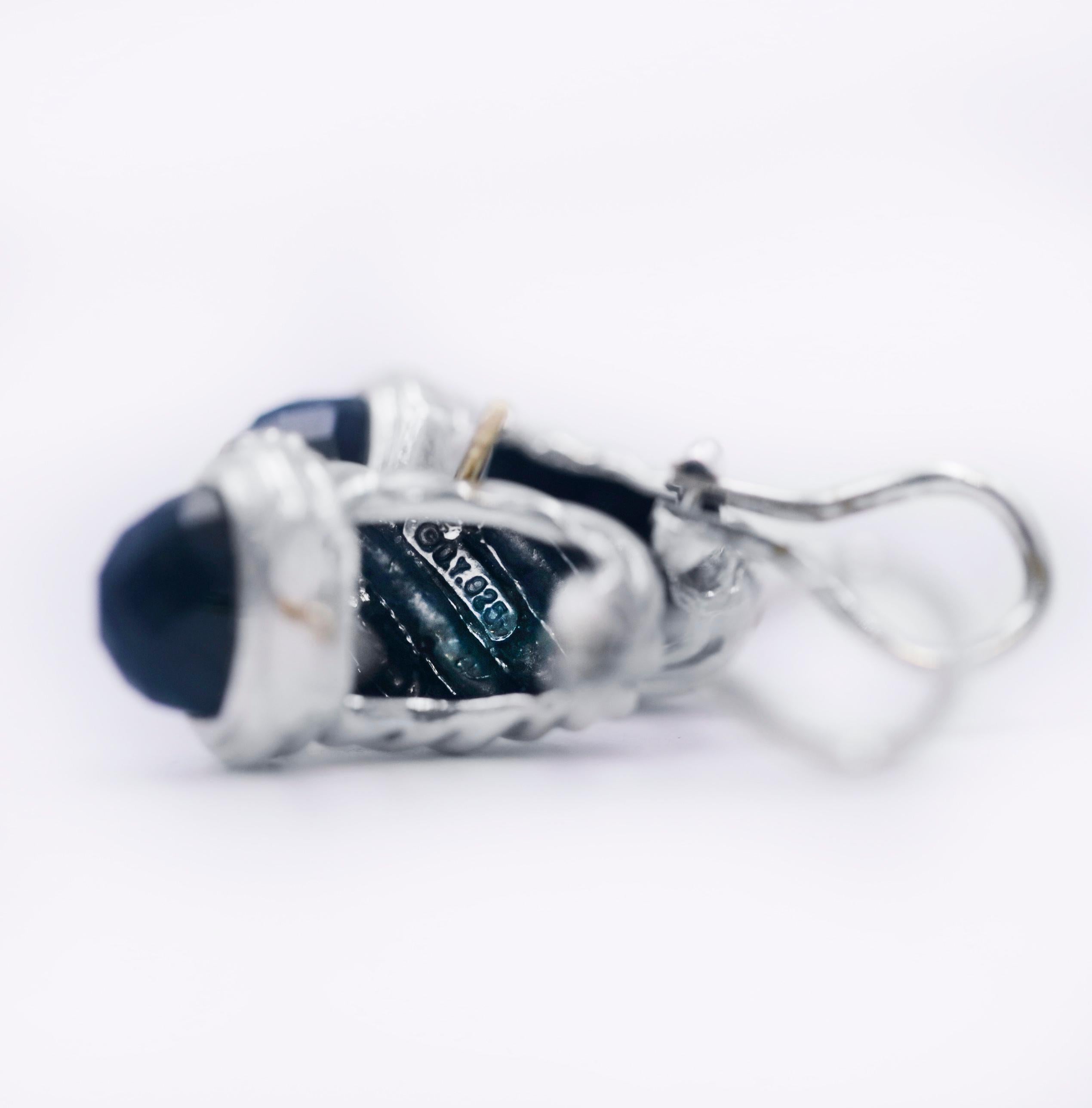 DAVID YURMAN Boucles d'oreilles crevettes en argent 925 diamant Onyx noir en vente 1