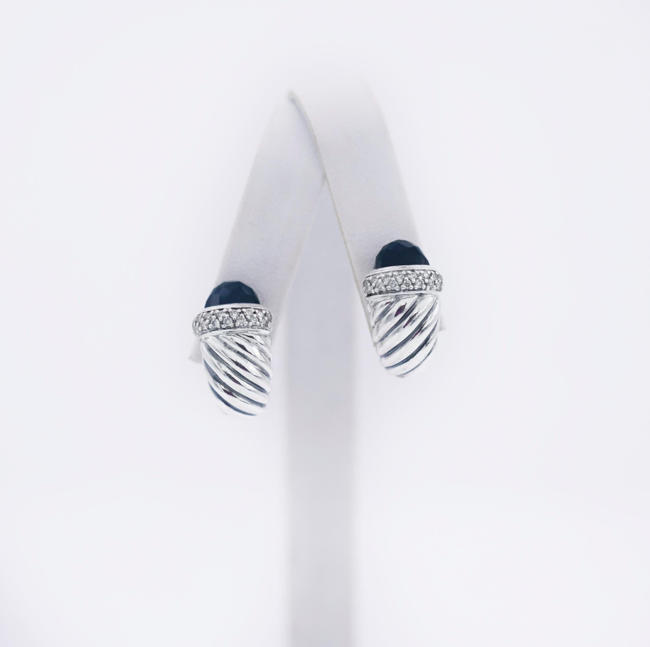 DAVID YURMAN Boucles d'oreilles crevettes en argent 925 diamant Onyx noir en vente 2