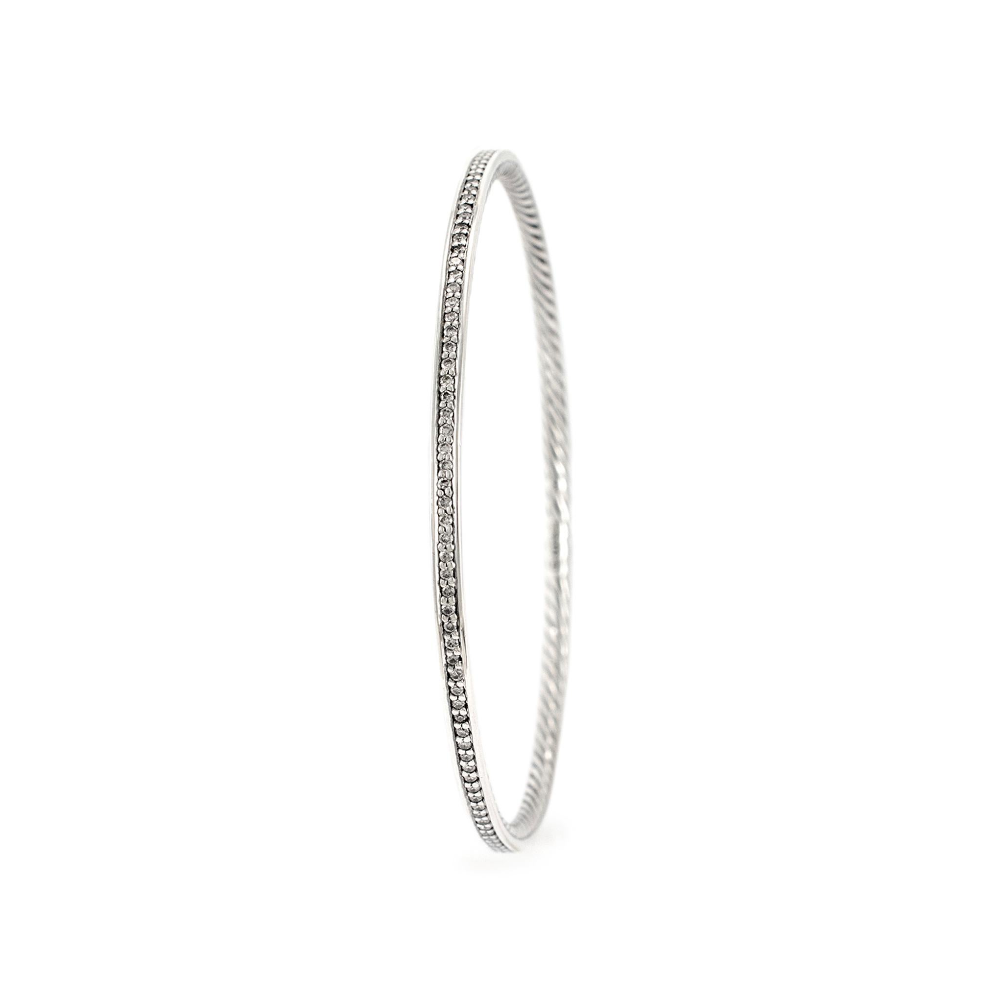 David Yurman 925 Sterlingsilber-Diamant-Kabel-Armreif (Rundschliff)