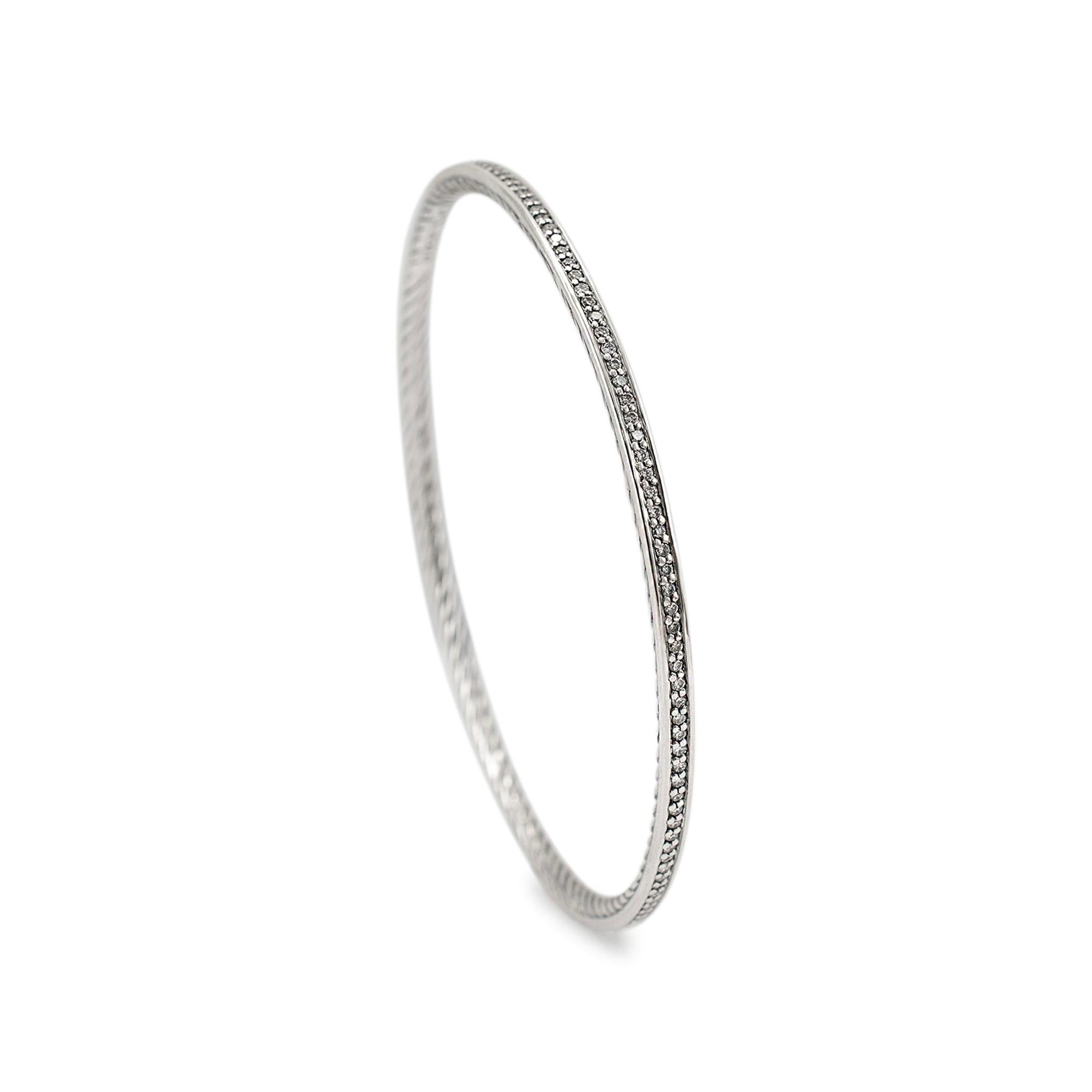 David Yurman 925 Sterlingsilber-Diamant-Kabel-Armreif (Rundschliff)