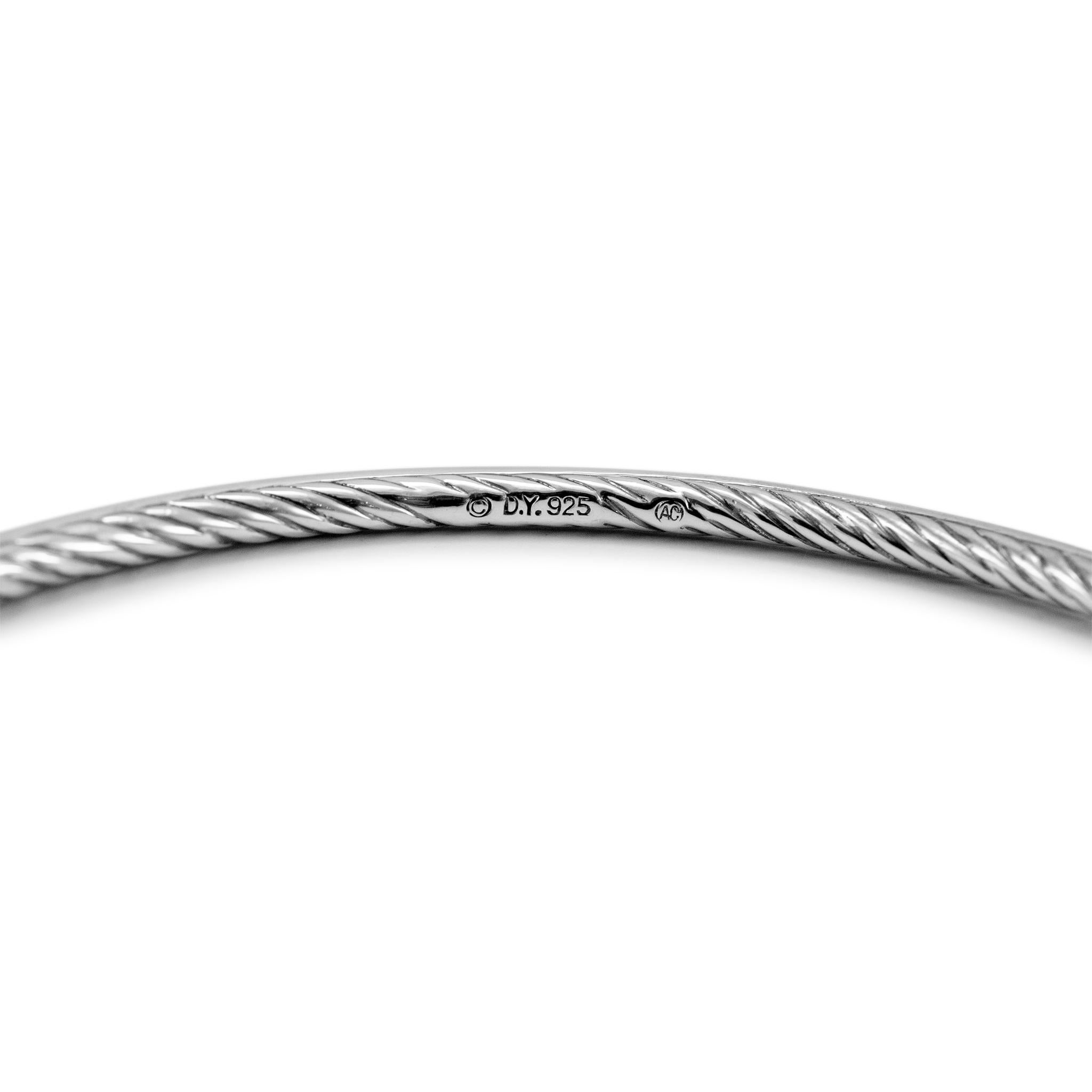 David Yurman 925 Sterlingsilber-Diamant-Kabel-Armreif im Zustand „Hervorragend“ in Houston, TX