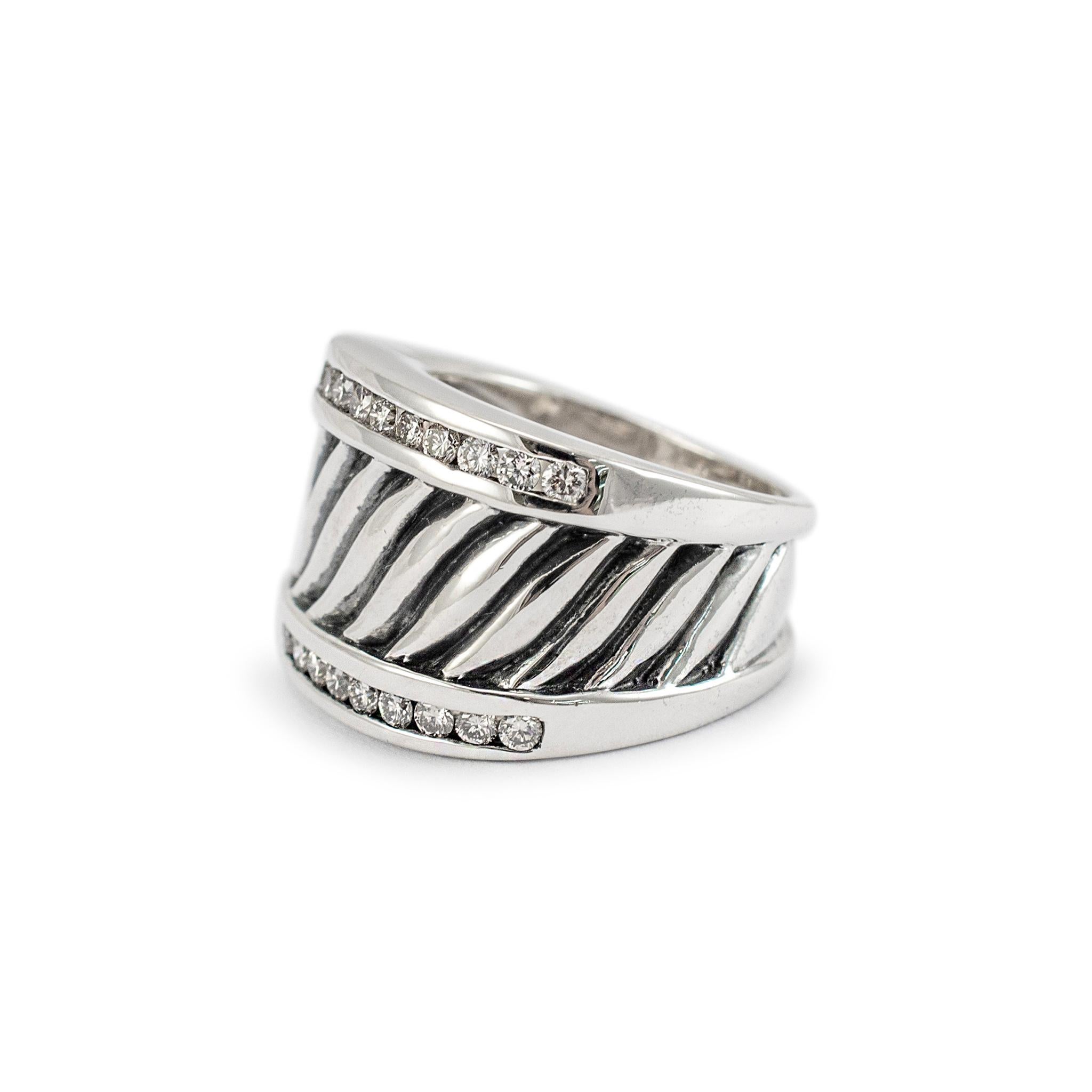 David Yurman 925 Sterlingsilber Diamant-Zigarrenring mit Kabel (Rundschliff)