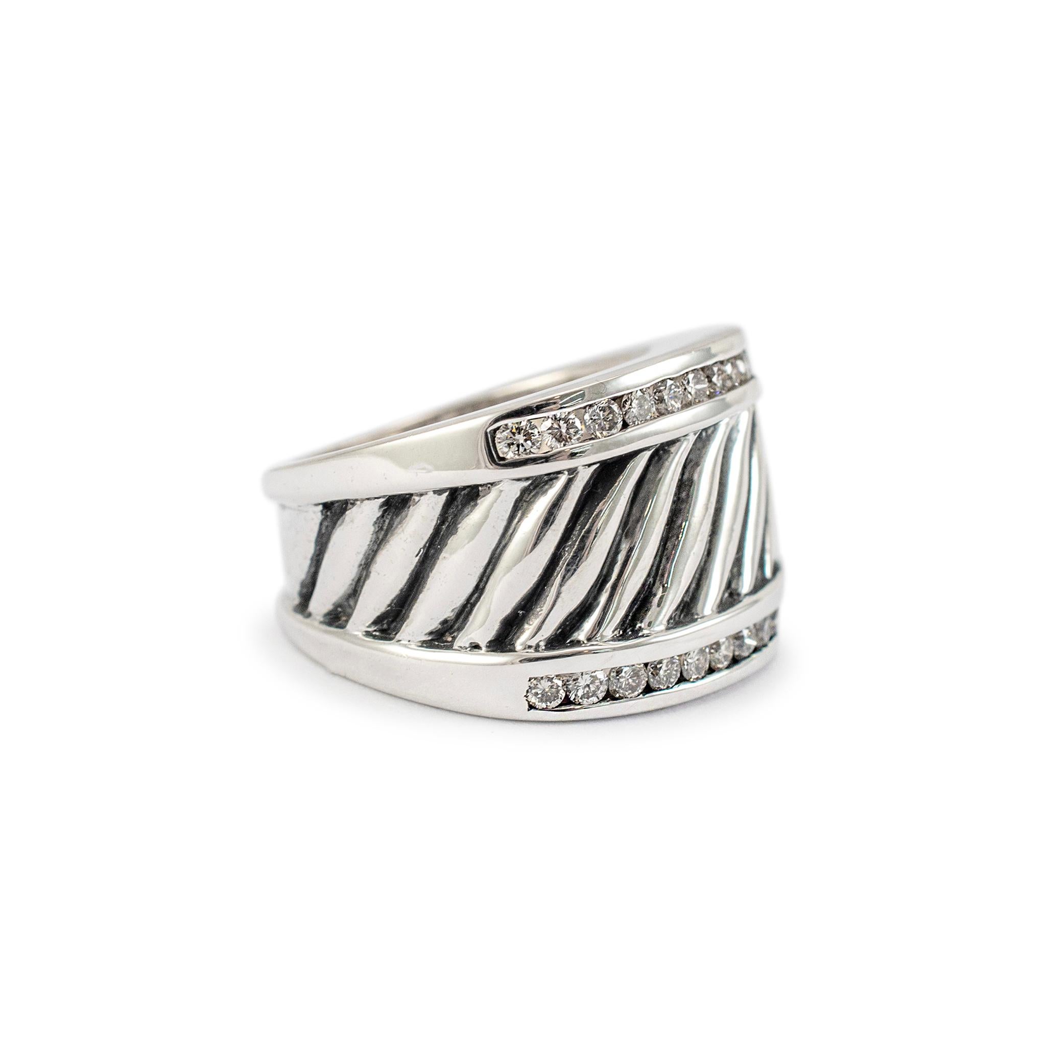 David Yurman 925 Sterlingsilber Diamant-Zigarrenring mit Kabel im Zustand „Hervorragend“ in Houston, TX