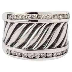 David Yurman 925 Sterlingsilber Diamant-Zigarrenring mit Kabel