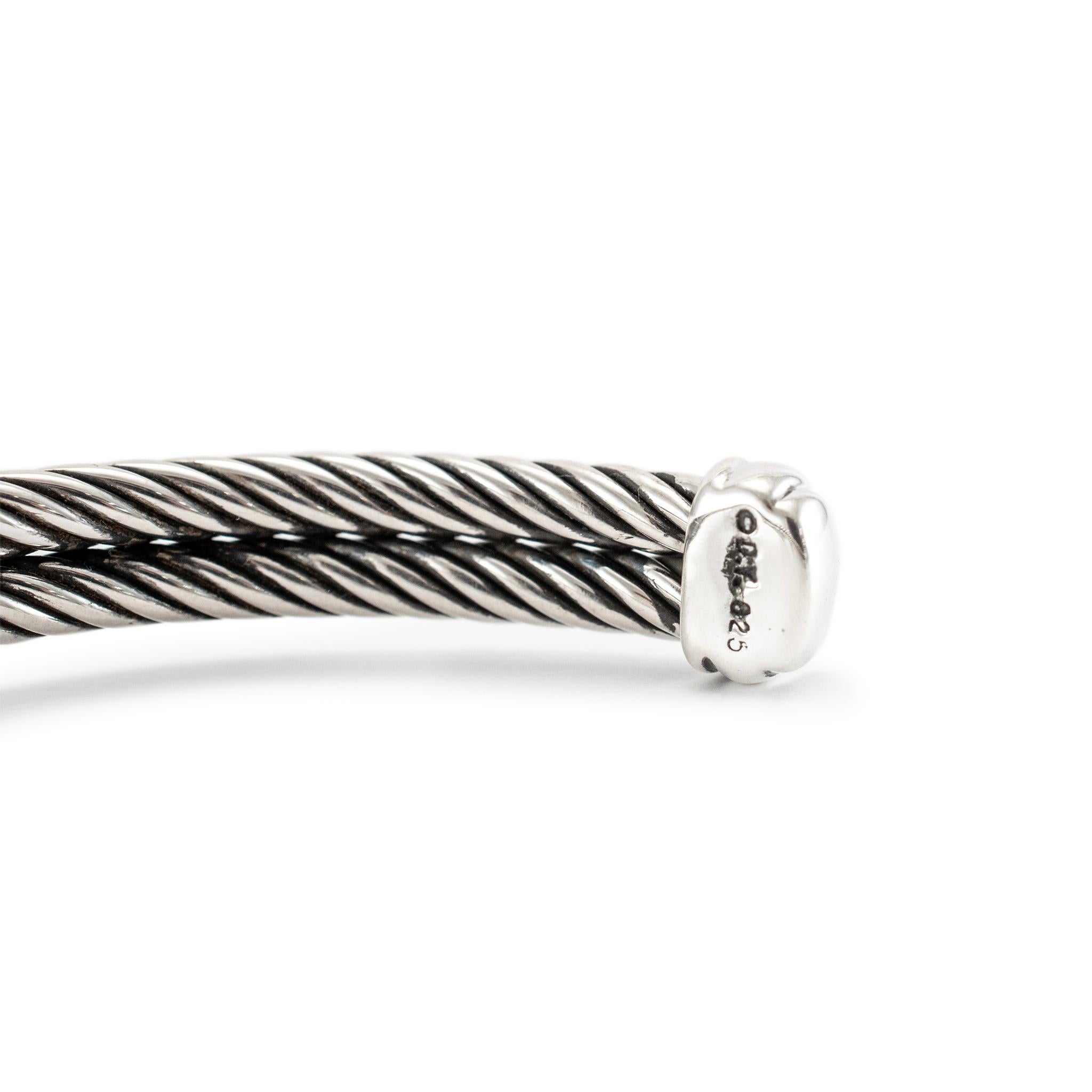 David Yurman 925 Sterling Silber Diamant Double Cable X Manschettenarmband Damen